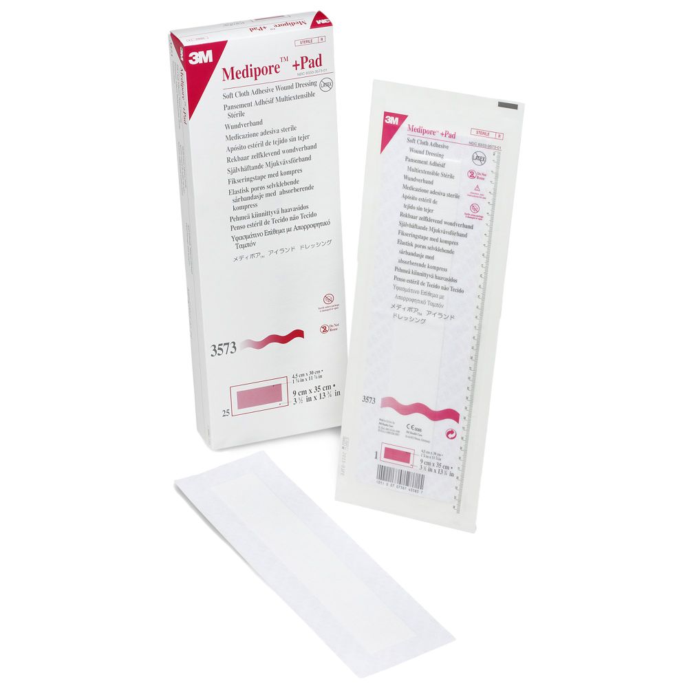3M™ Medipore™ +Pad Soft Cloth Adhesive Wound Dressing, 3 1/2" x 13 3/4", Pad Size 1 3/4" x 11 3/4"