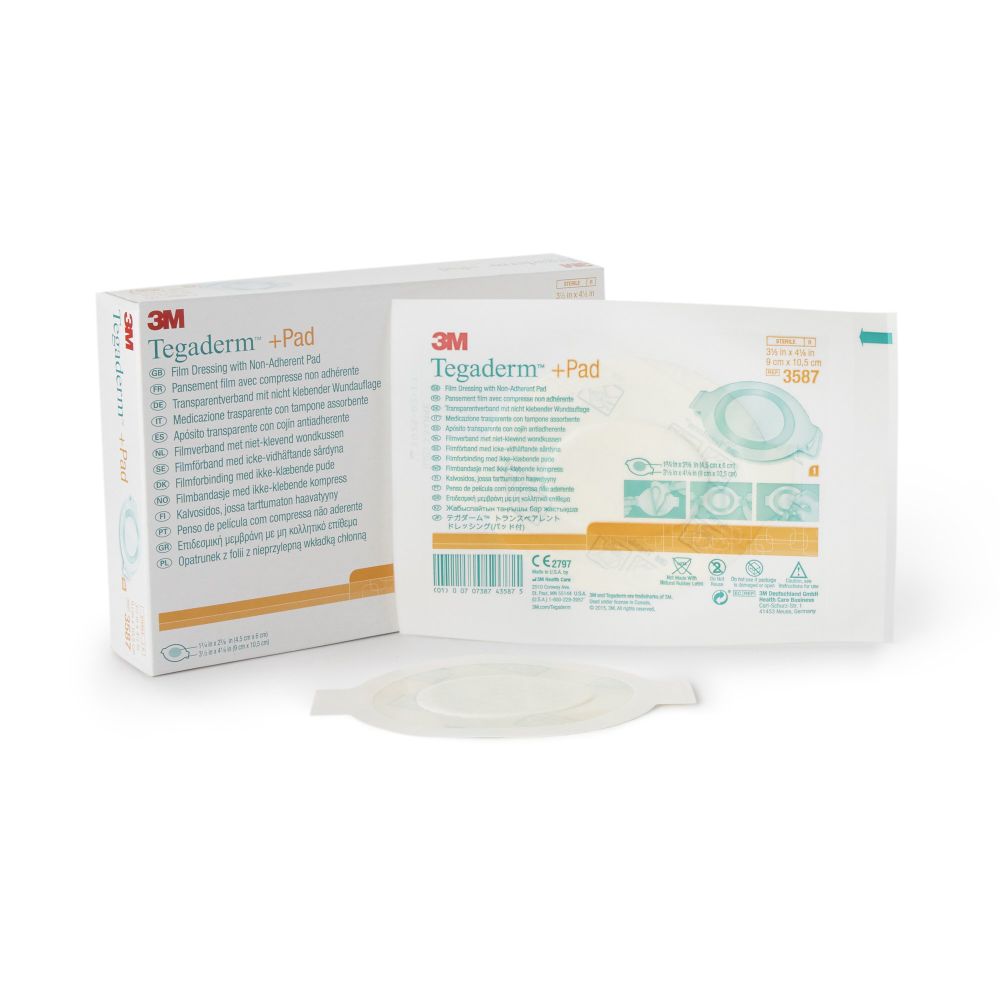 3M™ Tegaderm™ +Pad Film Dressing w/Non-Adherent Pad, 3.5" x4.125", Transparent