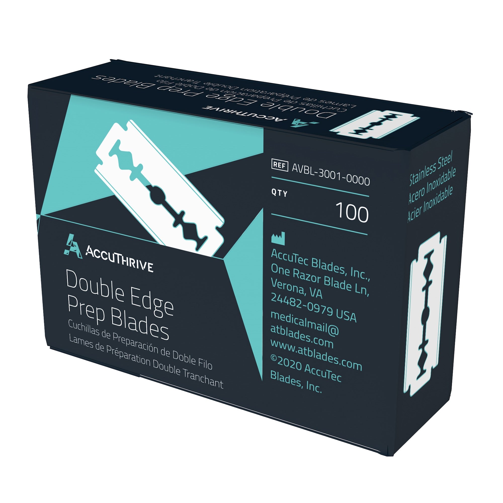 AccuThrive® Double Edge Prep Razor Blade, Stainless Steel, Microcoat
