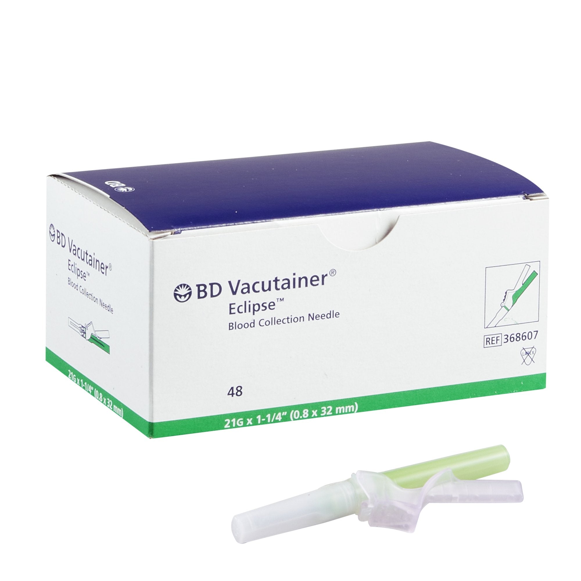 BD Eclipse™ Blood Collection Needle with Luer Adapter, Green, 21g x 1¼"