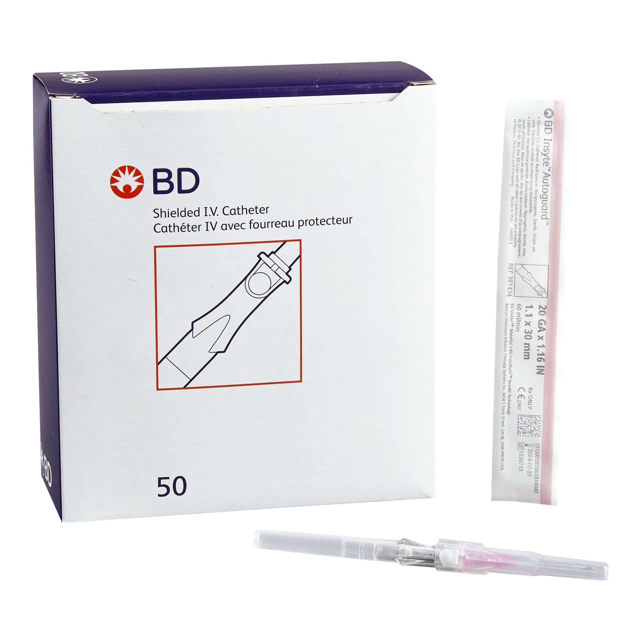 BD Insyte™ Autoguard™ Shielded IV Catheter, 20g x 1.16", Pink
