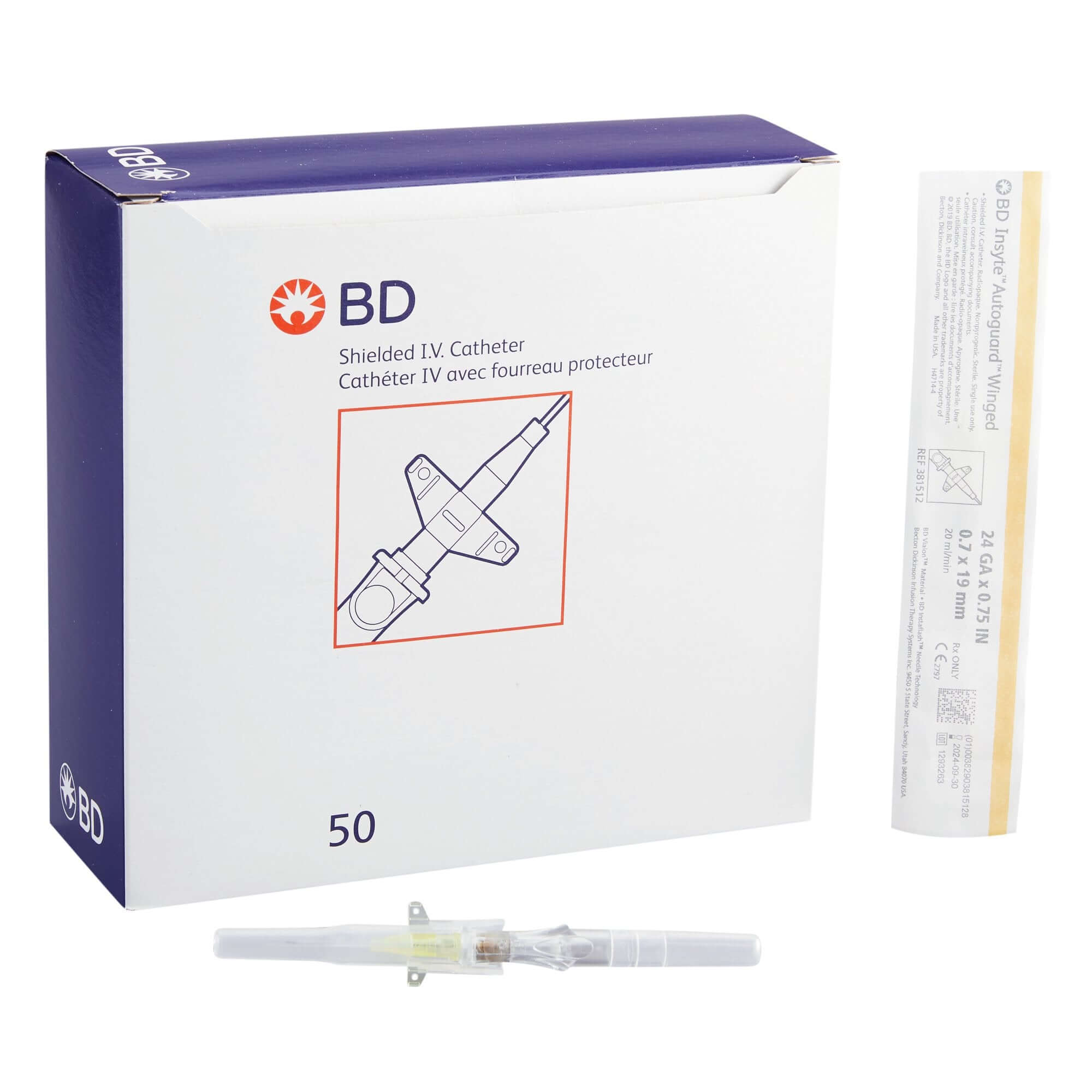 BD Insyte™ Autoguard™ Winged Shielded IV Catheter, 24g x 3/4"