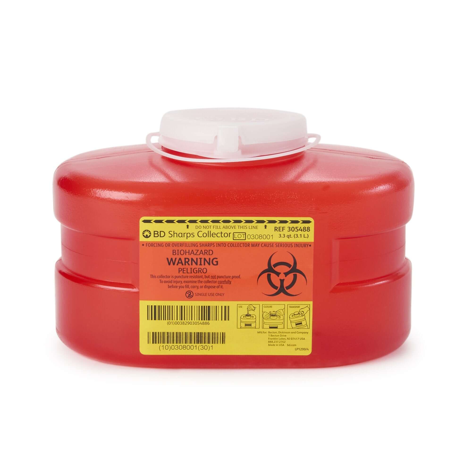 BD™ Multi-Use One-Piece Sharps Collector, 3.3 qt, Red