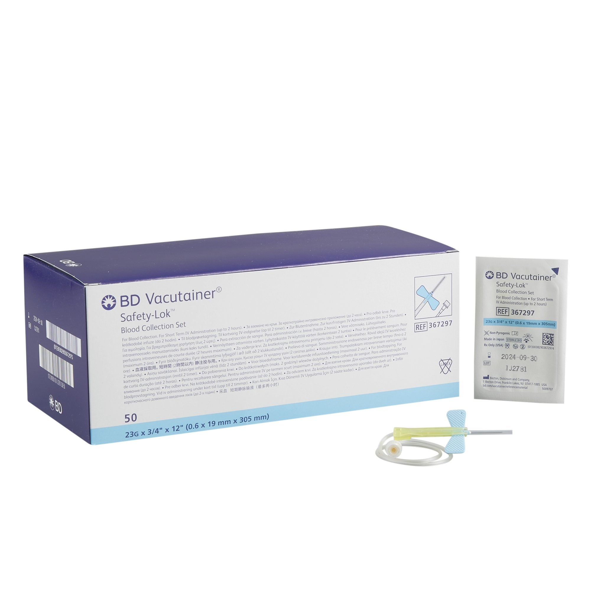 BD Safety-Lok™ Blood Collection & Infusion Set, 23g x ¾", 12" Tubing