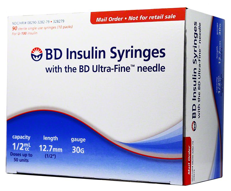 BD™ Ultra-Fine™ Needle Insulin Syringe, 1/2 cc, 30 G x 12.7 mm