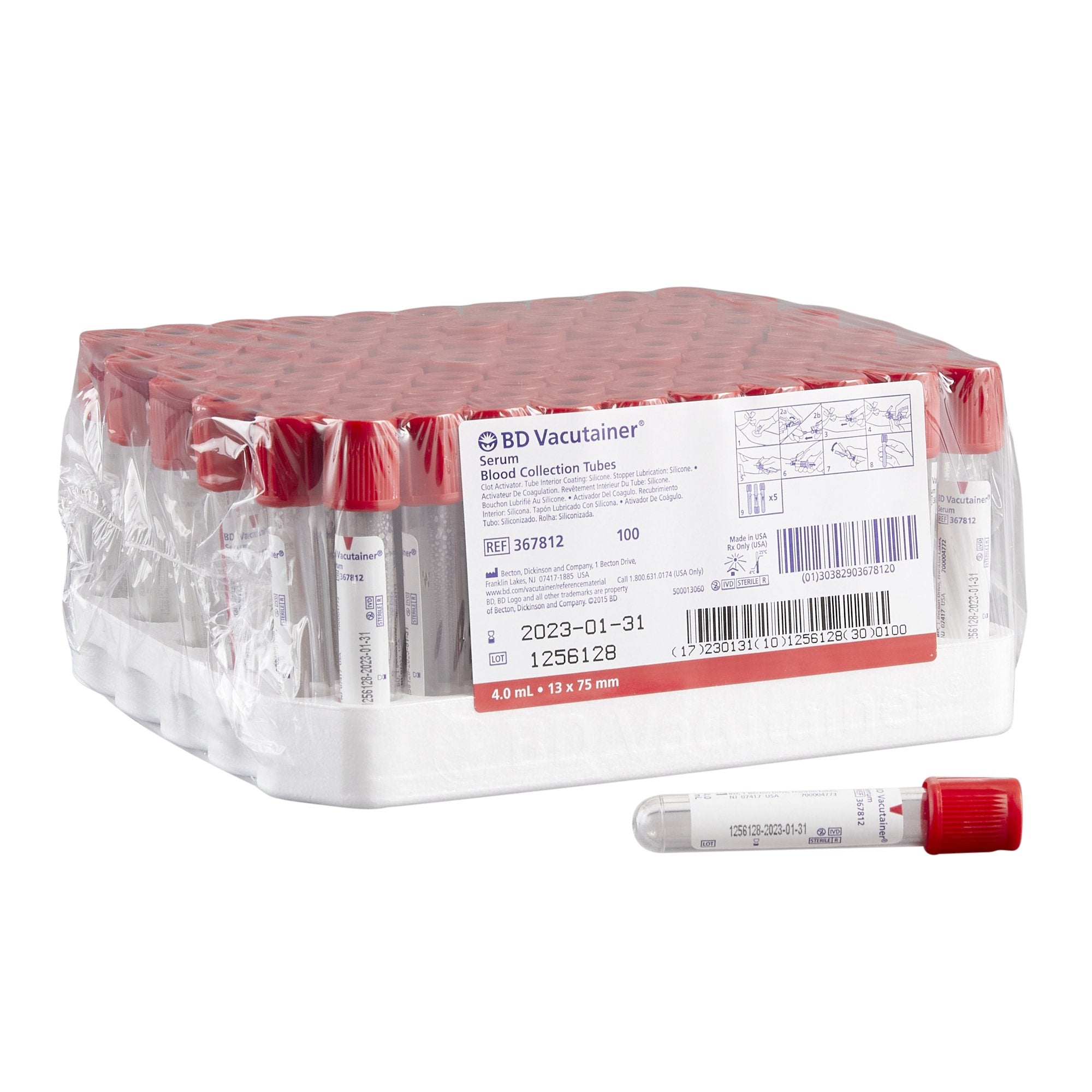 BD Vacutainer® Plus Plastic Serum Tube w/Red Hemogard™ Closure, 13 x 75 mm, 4 mL