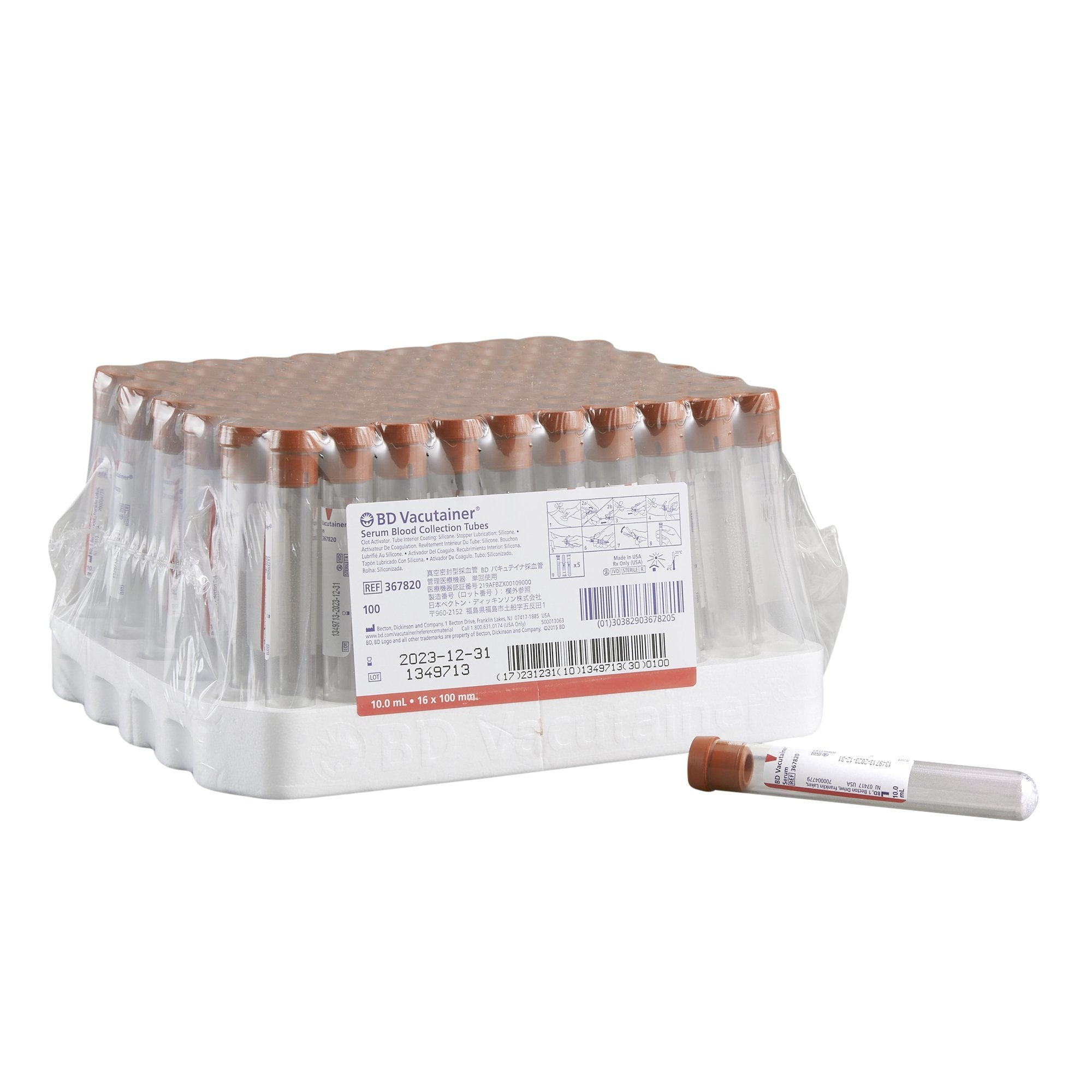BD™ Vacutainer® Plus Plastic Serum Tube with Red Closure, 16 x 100 mm, 10 mL