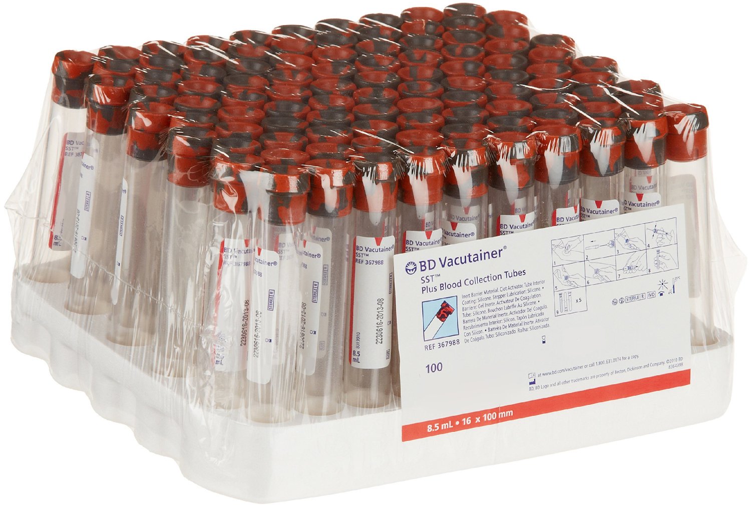 BD Vacutainer® Plus Plastic Serum Tube with Red/Grey Closure, 16 x 100 mm, 8.5mL
