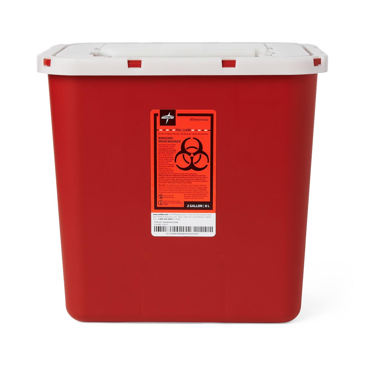 Biohazard Patient Room Sharps Container, 2 gallon