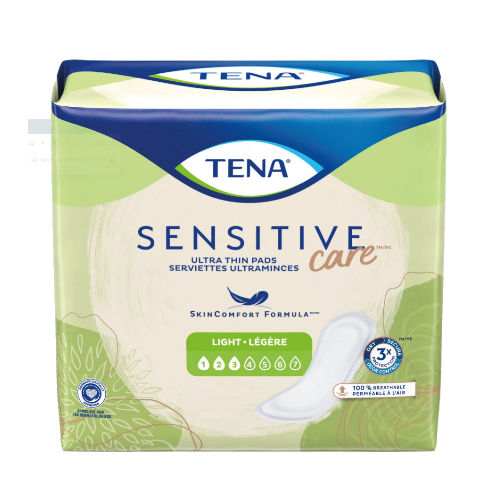 Bladder Control Pad TENA® Sensitive Care Ultra Thin Light 9 Inch Length Light Absorbency Dry-Fast Core™ One Size Fits Most