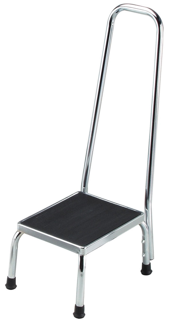 Chrome Footstool with Handrail, 11" x 14" Platform