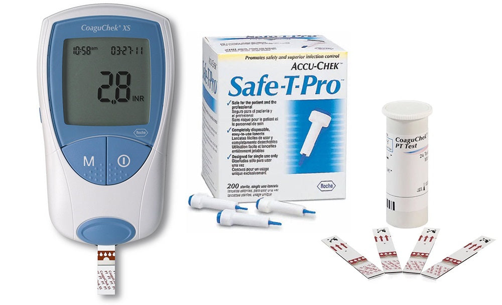 CoaguChek XS Bundle Kit Promo, Includes: (1) CoaguCheck XS (04837975001), (1) Accu-Chek Safe-T-Pro Lancets 23G, 200/bx (0344862201), (6) CoaguChek XS 24 Test Strips (EA=CS) (077978