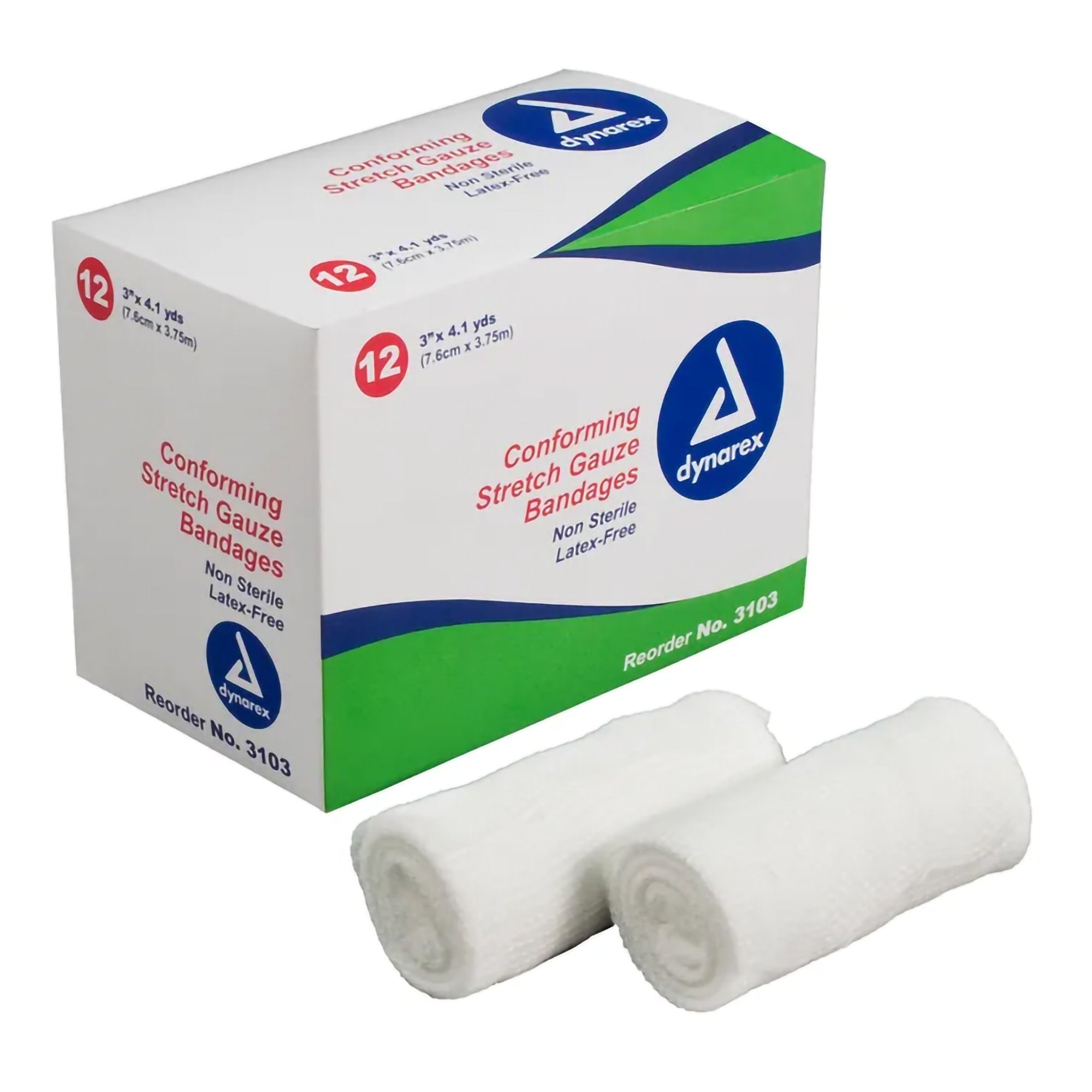 Conforming Stretch Gauze Bandage Roll, 3" x 4.1 yds, Non-Sterile, 12 Rolls/Box