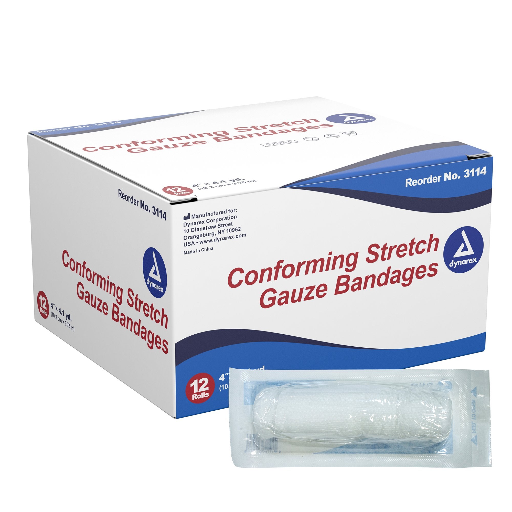 Conforming Stretch Gauze Bandage Roll, 4", Sterile, 12 Rolls/Box
