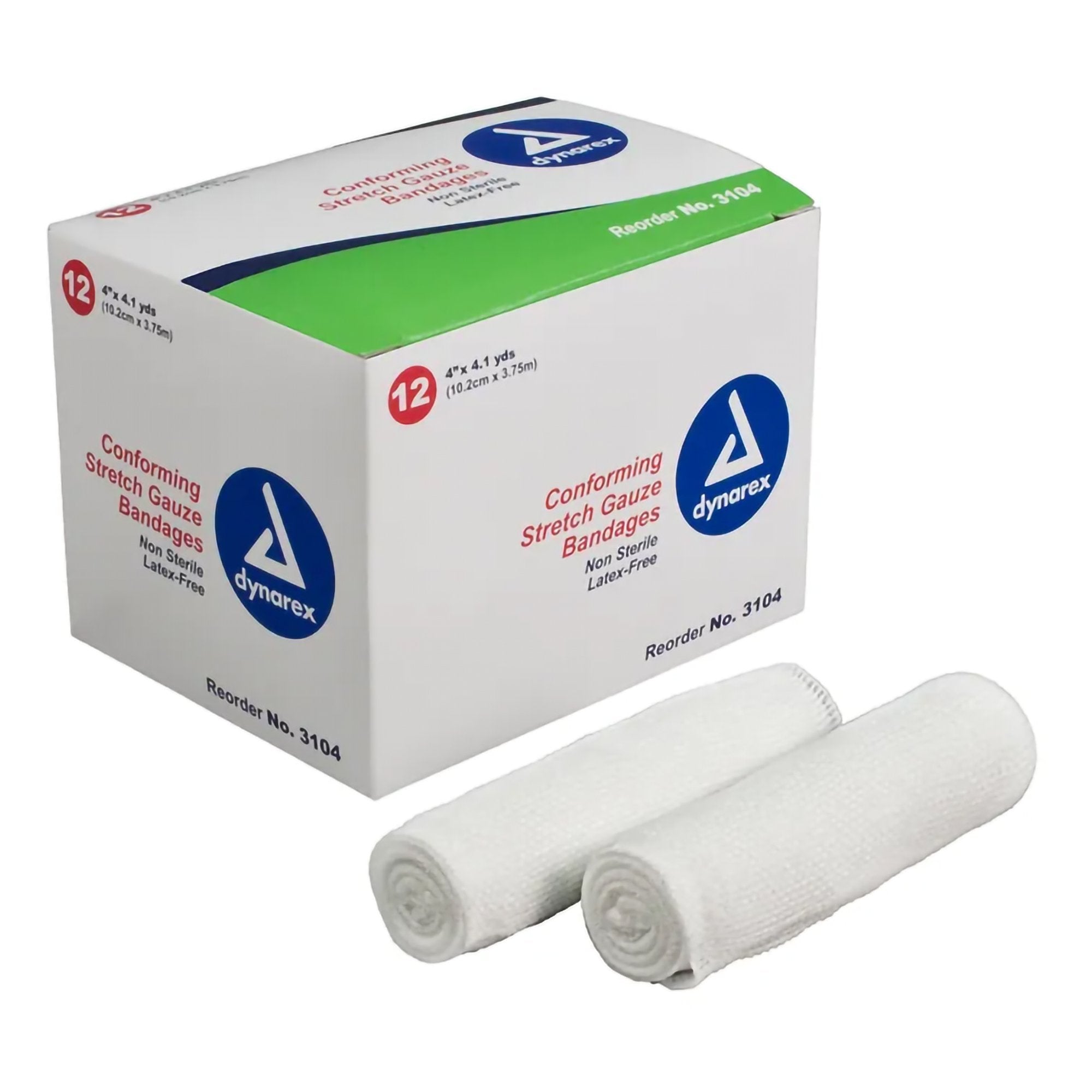 Conforming Stretch Gauze Bandage Roll, 4" x 4.1 yds, Non-Sterile, 12 Rolls/Box