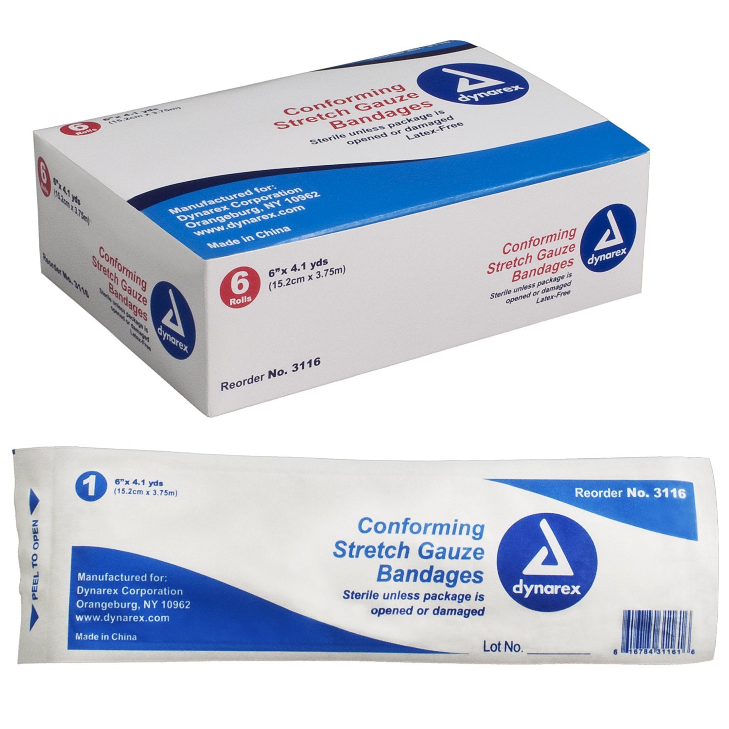 Conforming Stretch Gauze Bandage Roll, 6", Sterile, 6 Rolls/Box