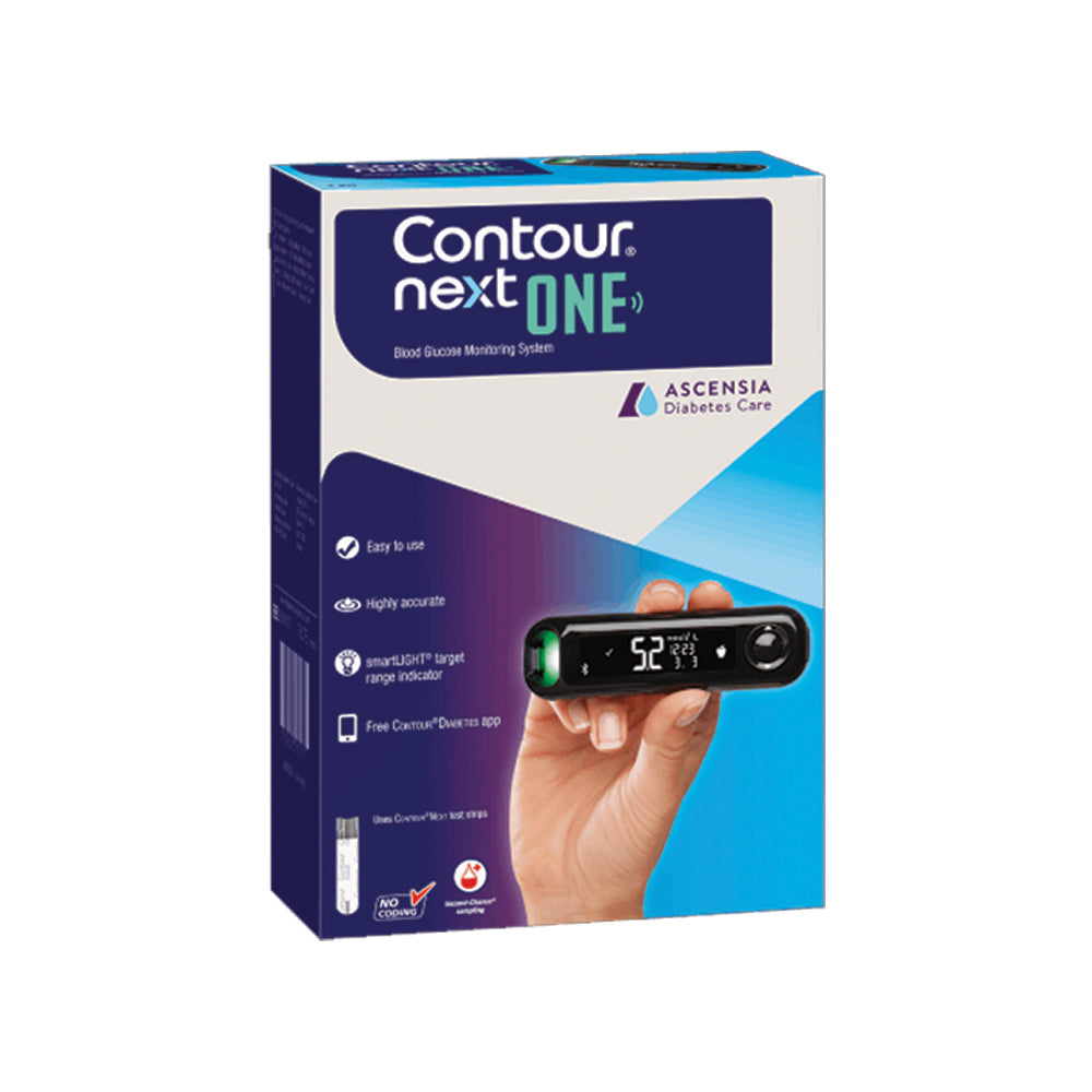 CONTOUR® NEXT ONE Blood Glucose Monitoring System, Retail, CONTOUR® NEXT ONE Meter, Microlet®Next Lancing Device, 10 Microlet® Lancets, User & Quick Reference Guide, Carrying Case