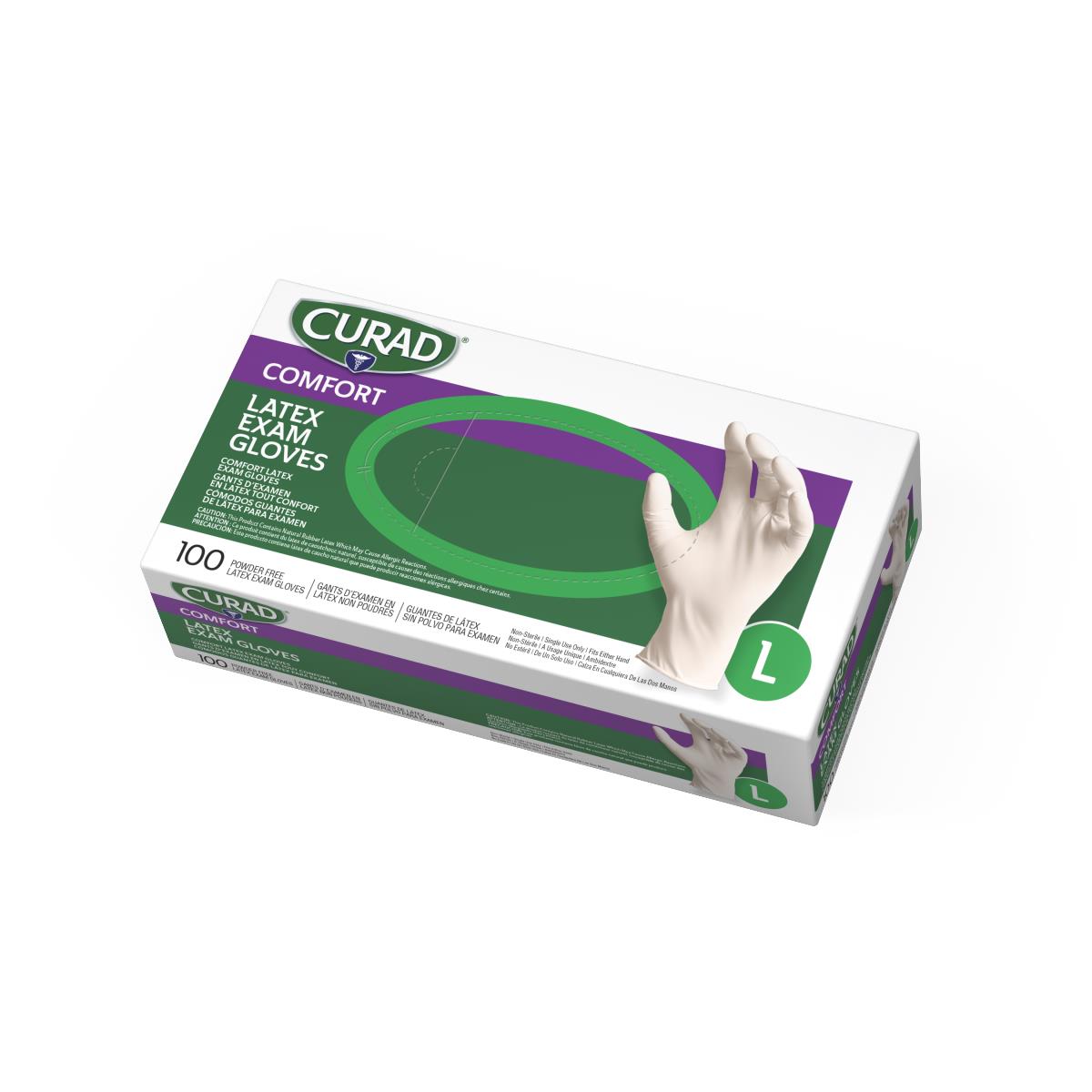 CURAD Powder-Free Textured Latex Exam Gloves, Large