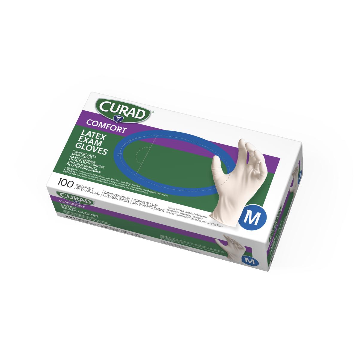 CURAD Powder-Free Textured Latex Exam Gloves, Medium
