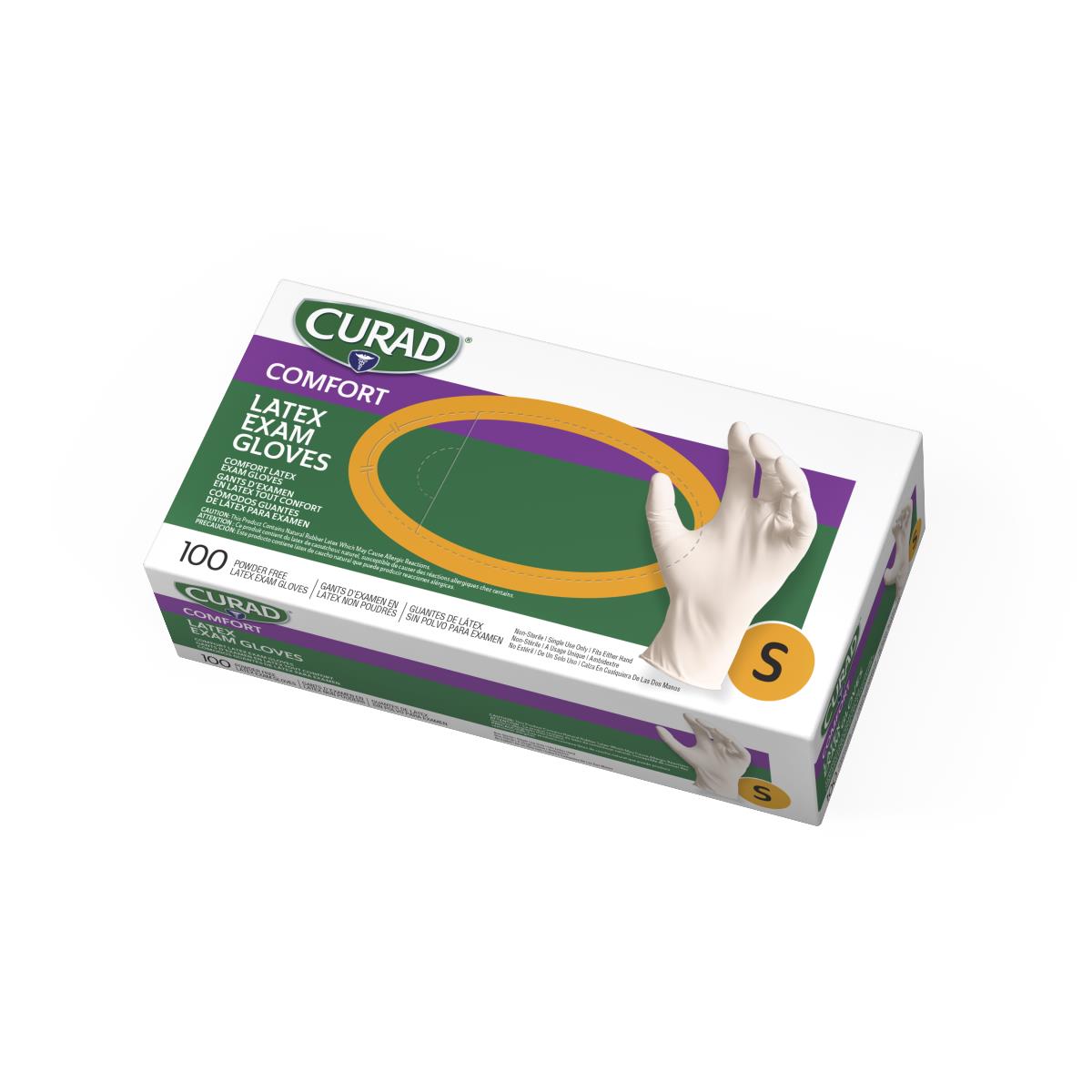 CURAD Powder-Free Textured Latex Exam Gloves, Small