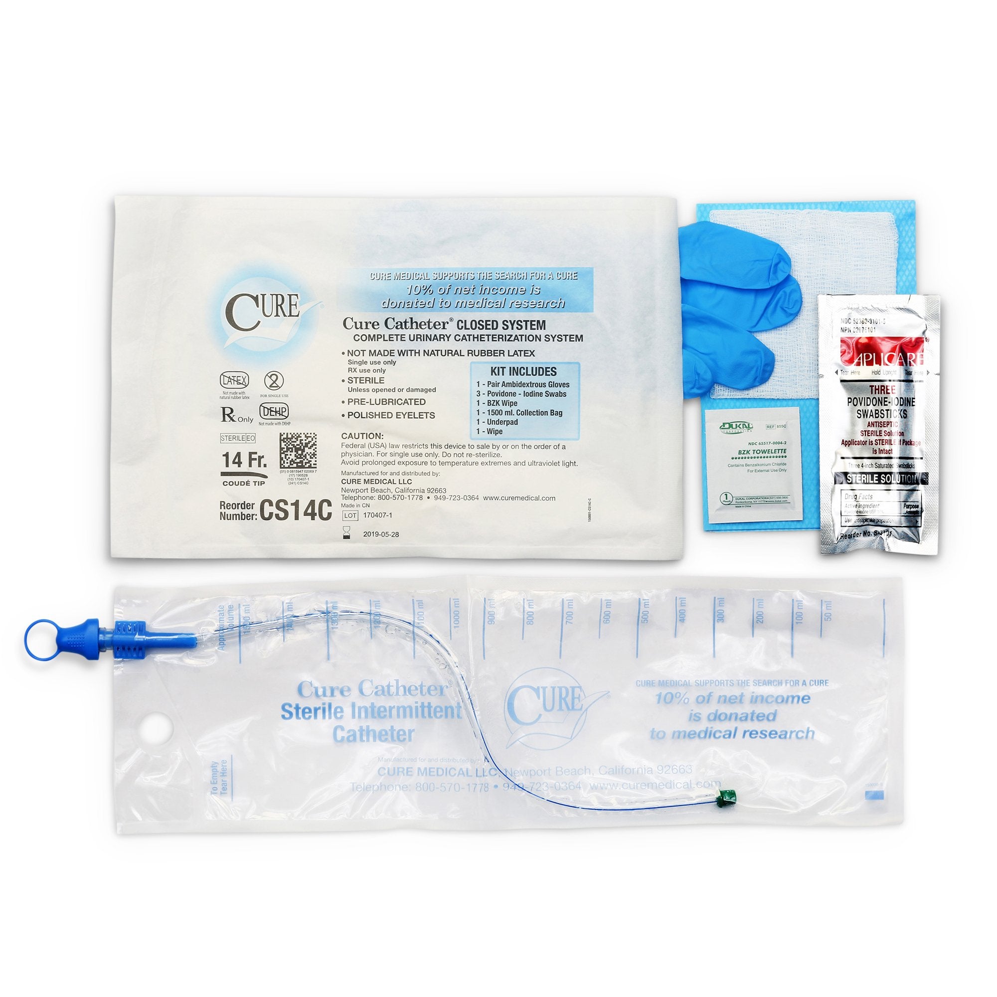 Cure Catheter® Closed System Kit with Coude Tip, 14Fr A4353