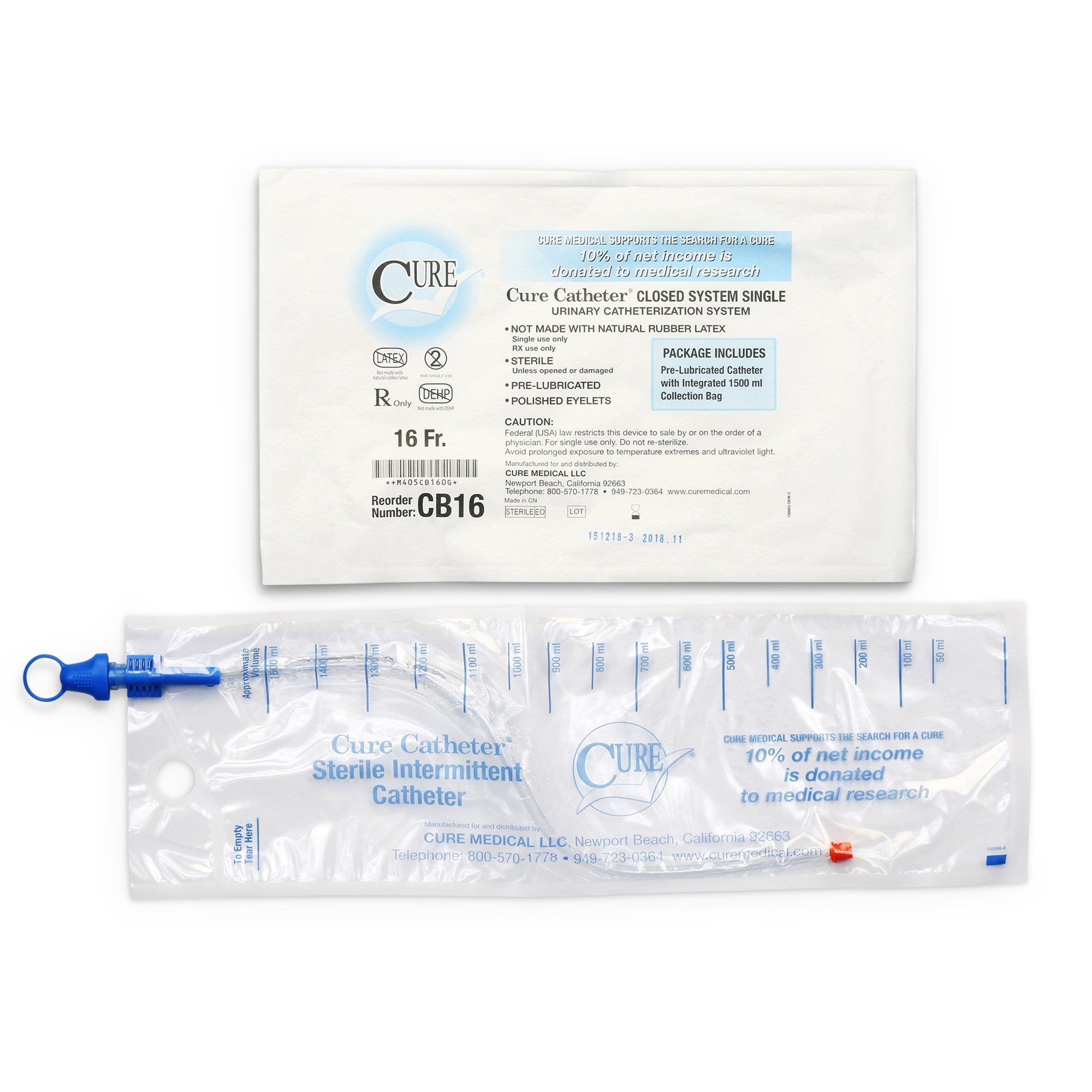 Cure Catheter® Closed System Single, 16Fr A4353