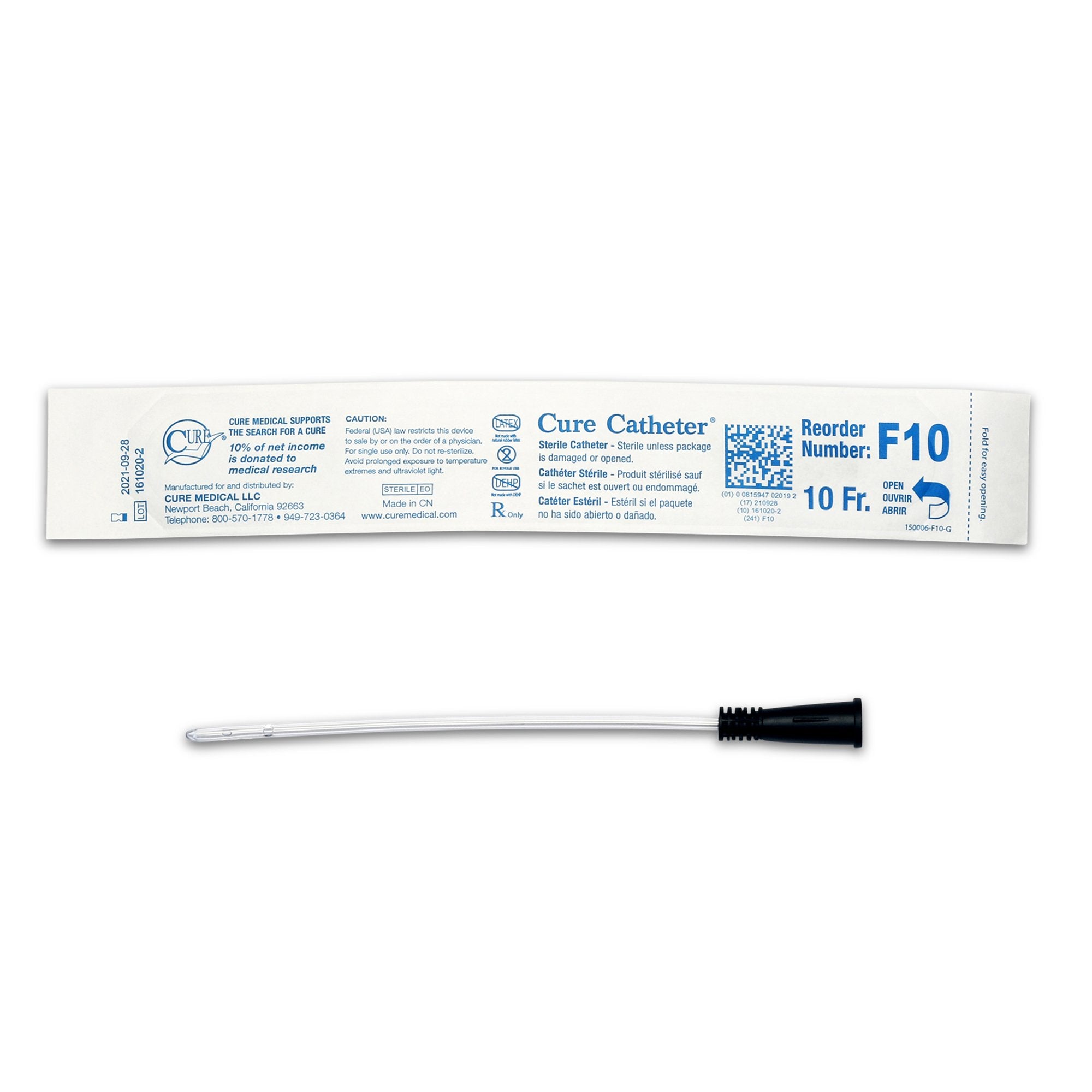 Cure Catheter® Female Catheter with Straight Tip, 6", 10Fr A4351