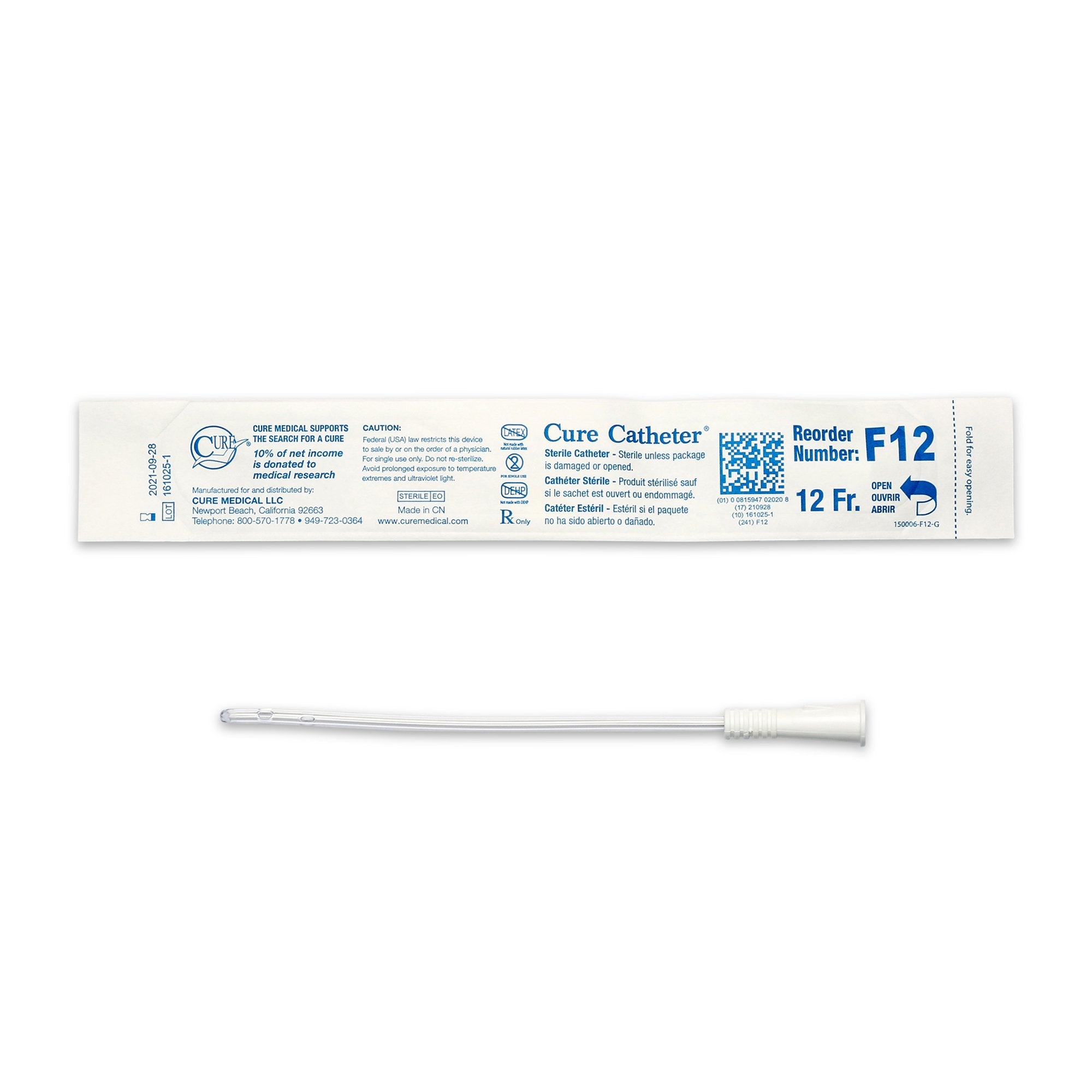Cure Catheter® Female Catheter with Straight Tip, 6", 12Fr A4351