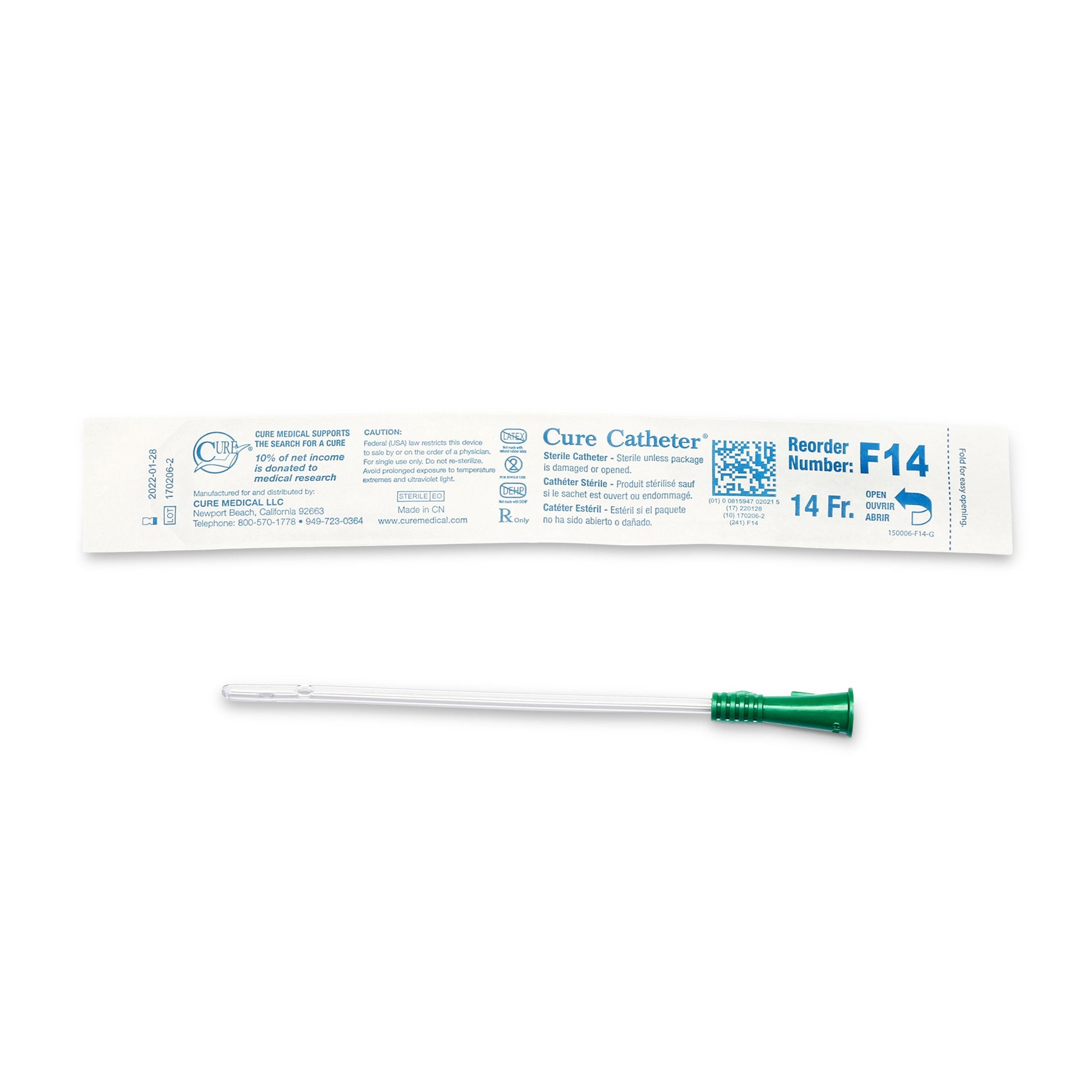 Cure Catheter® Female Catheter with Straight Tip, 6", 14Fr A4351