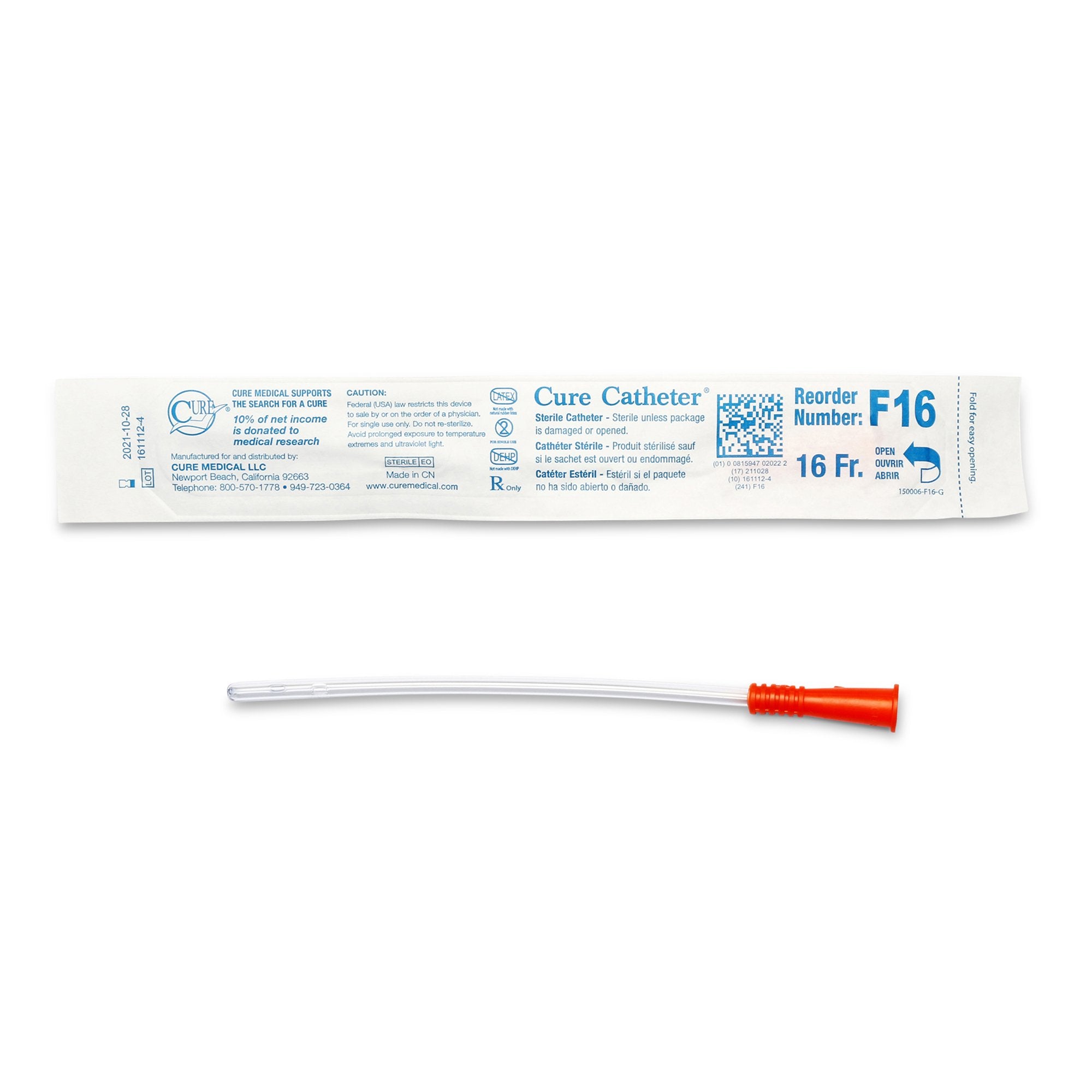 Cure Catheter® Female Catheter with Straight Tip, 6", 16Fr A4351