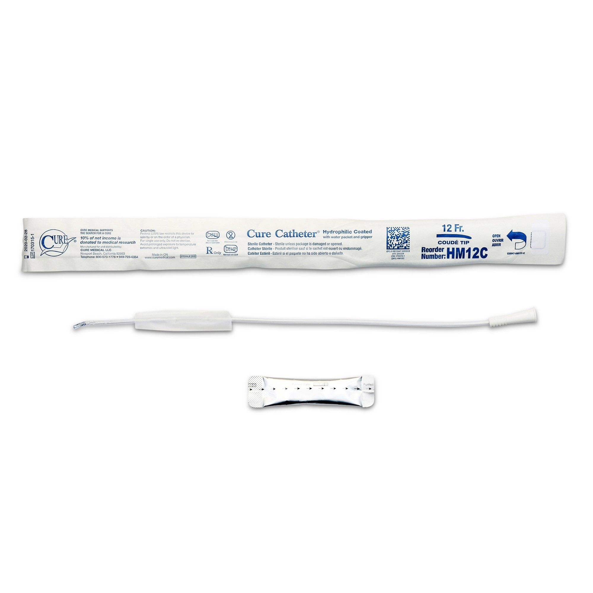 Cure Catheter® Hydrophilic Catheter with Coude Tip, 12Fr A4352