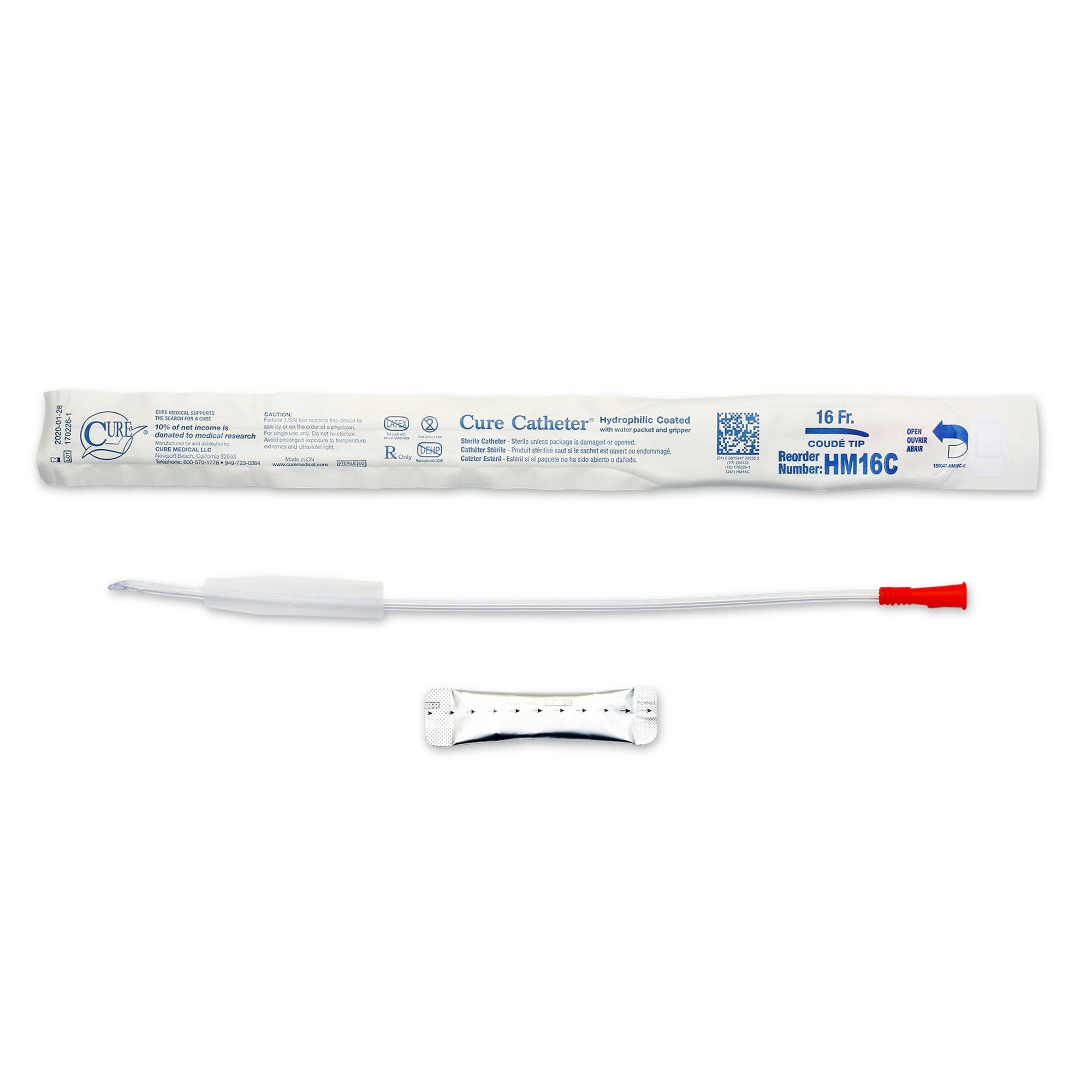 Cure Catheter® Hydrophilic Catheter with Coude Tip, 16Fr A4352