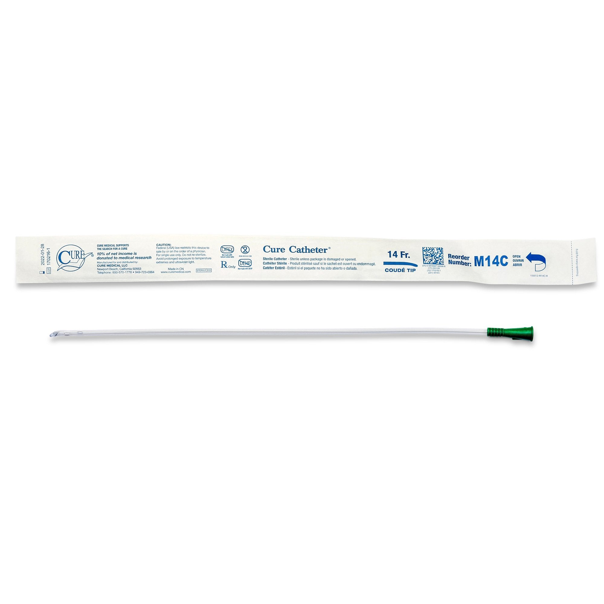 Cure Catheter® Male Catheter with Coude Tip, 16”, 14Fr A4352
