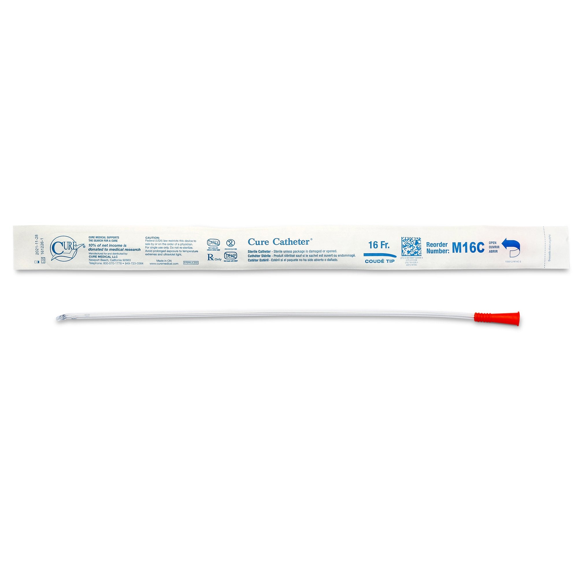 Cure Catheter® Male Catheter with Coude Tip, 16”, 16Fr A4352