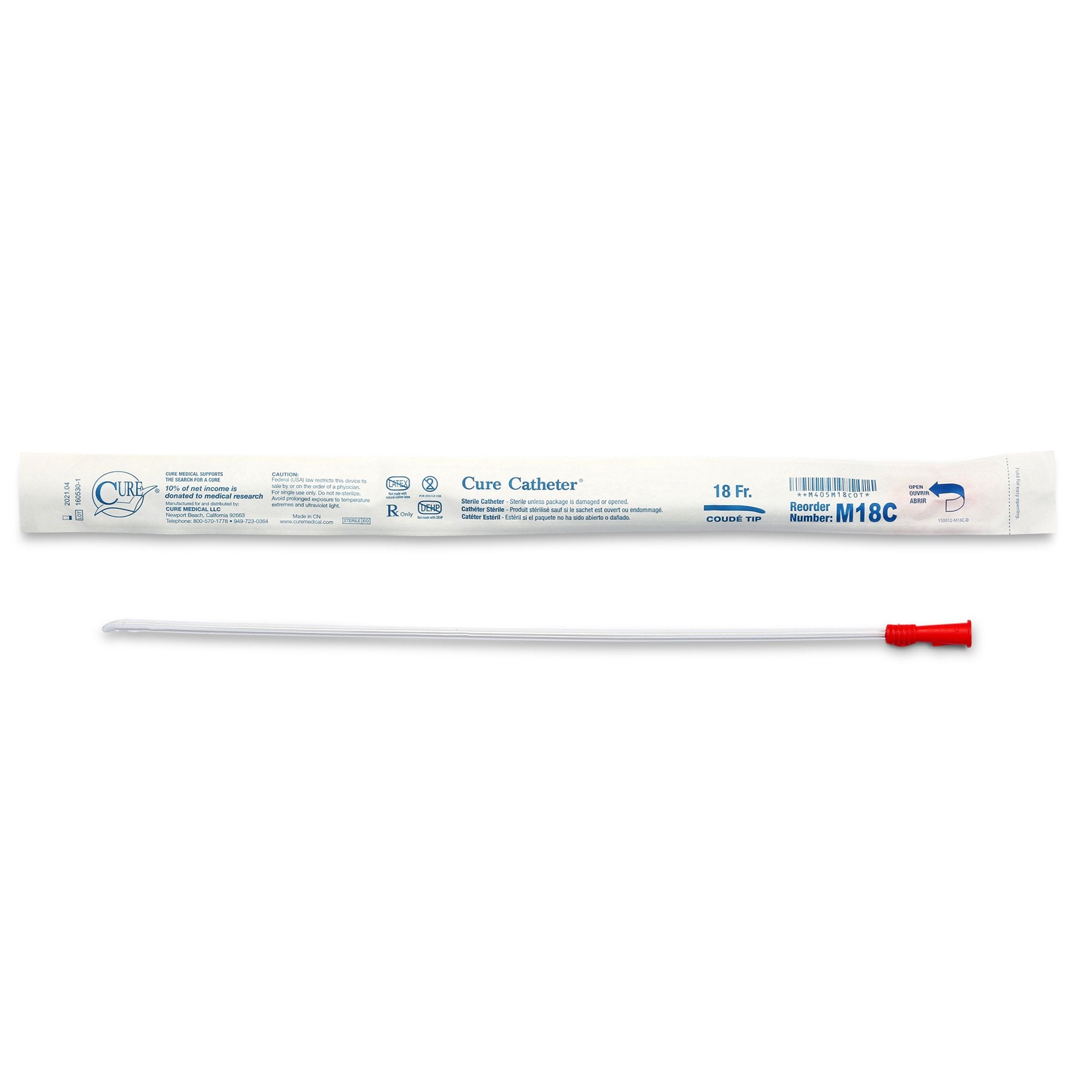 Cure Catheter® Male Catheter with Coude Tip, 16”, 18Fr A4352