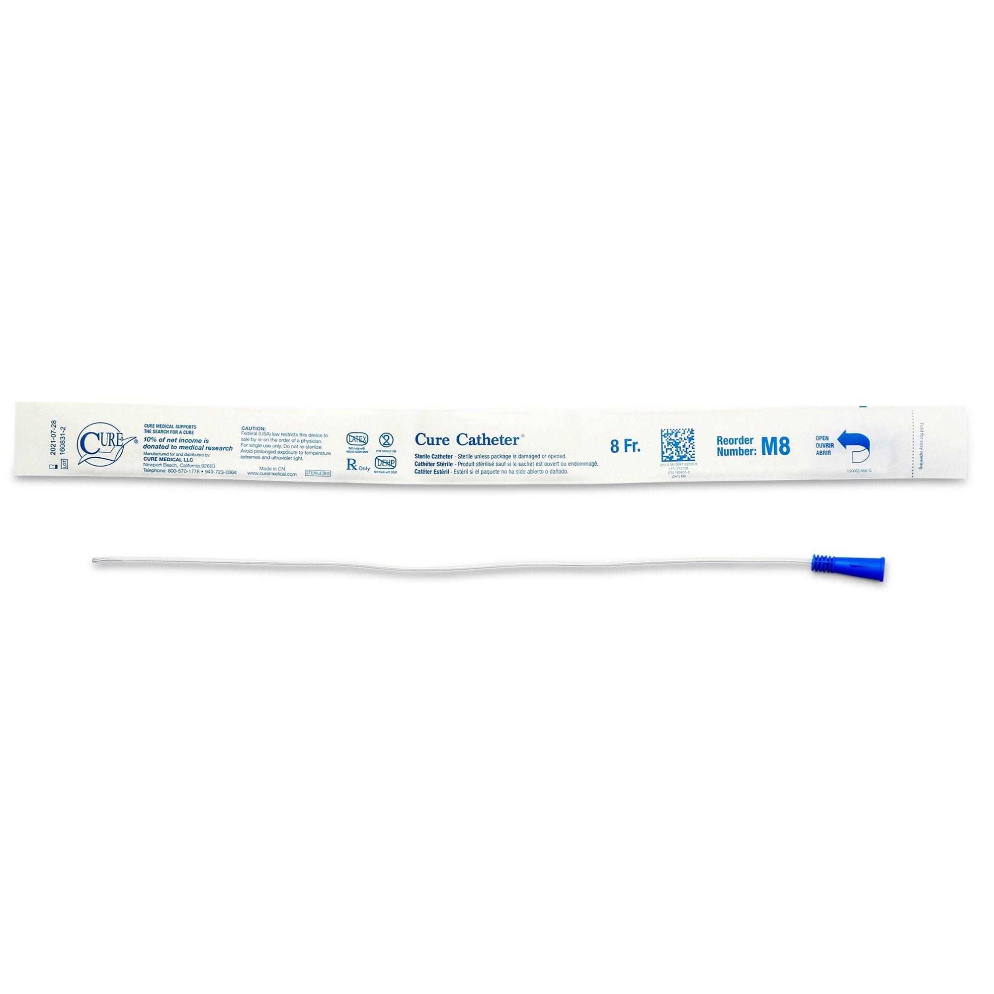 Cure Catheter® Male Catheter with Straight Tip, 16”, 8Fr A4351