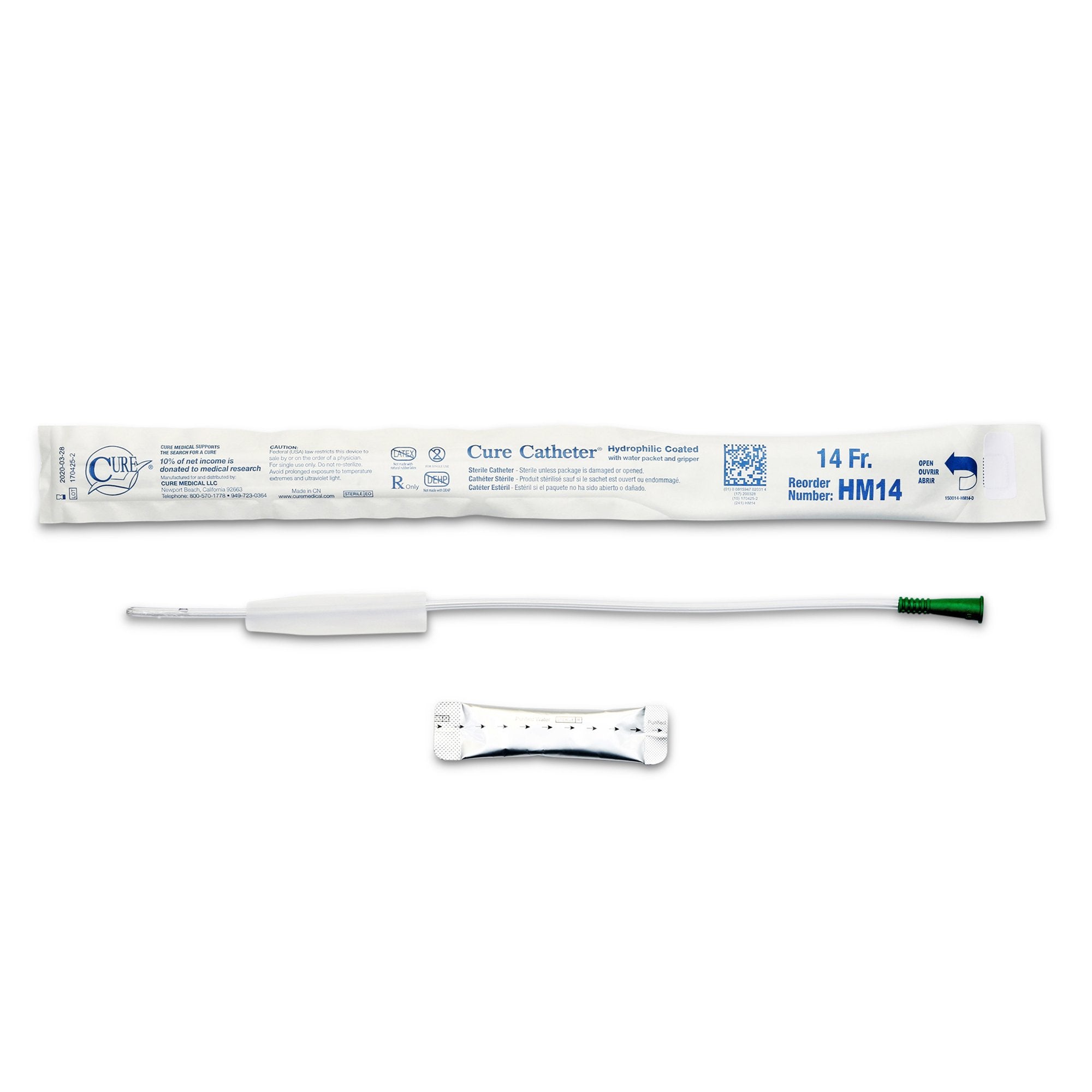 Cure Catheter® Male Hydrophilic Catheter, 16”, 14Fr