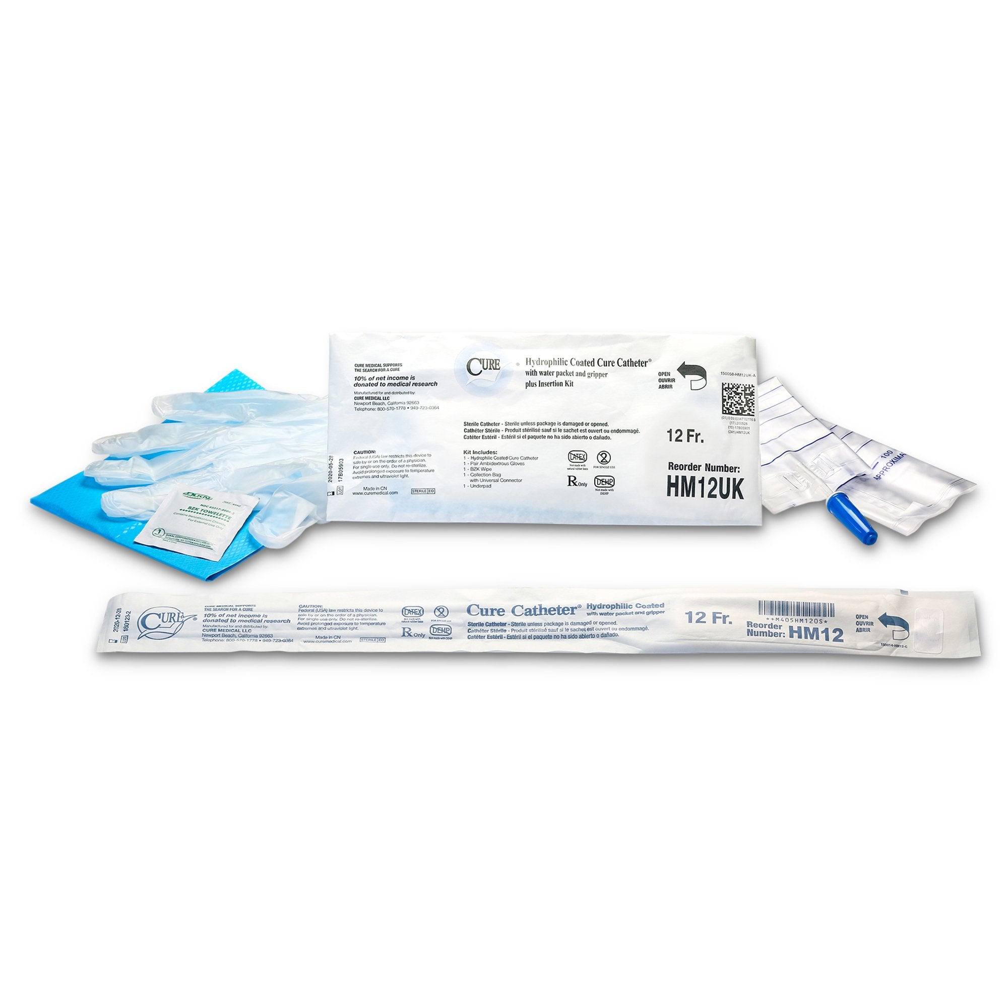 Cure Catheter® Male Hydrophilic Catheter Kit, 16”, 12Fr