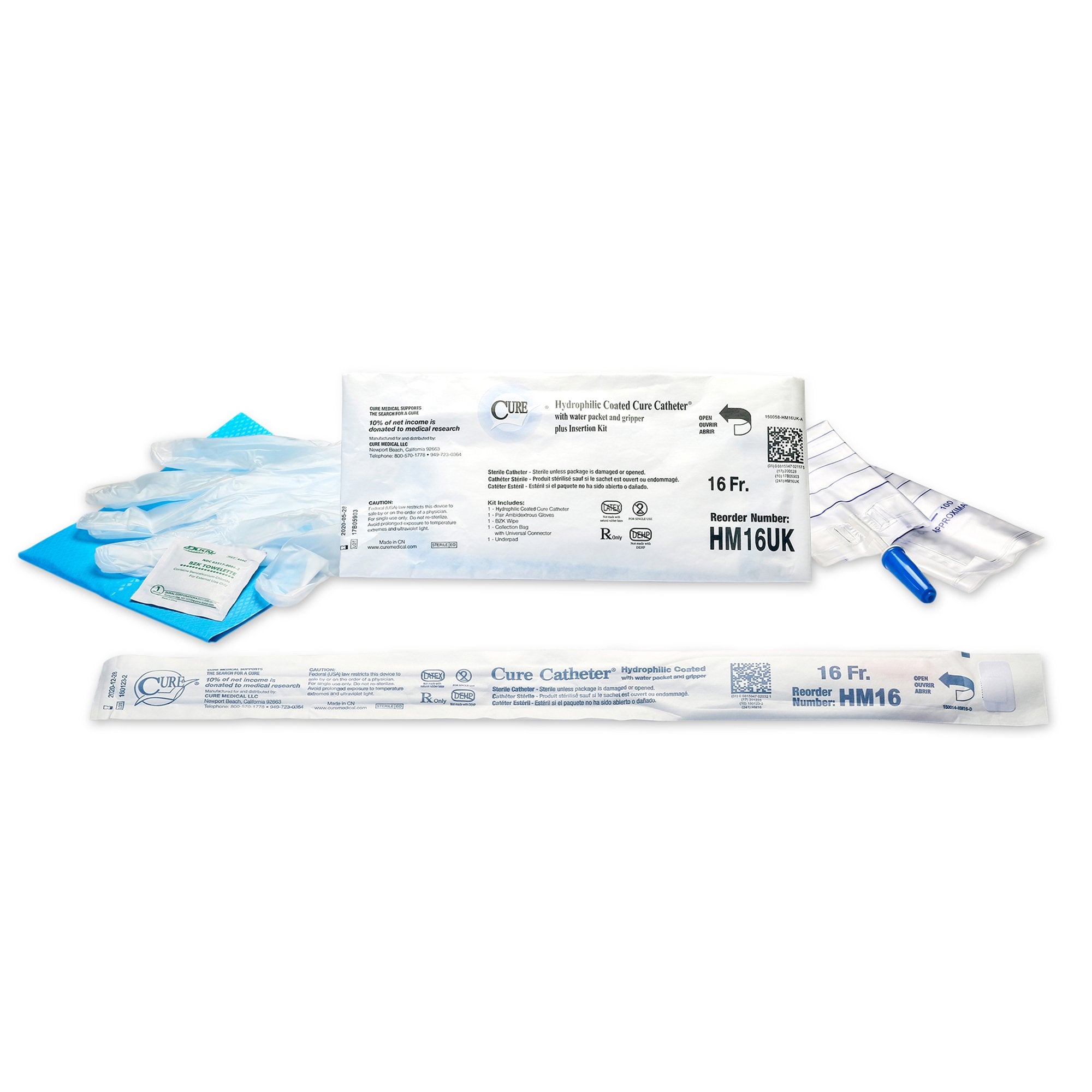 Cure Catheter® Male Hydrophilic Catheter Kit, 16”, 16Fr