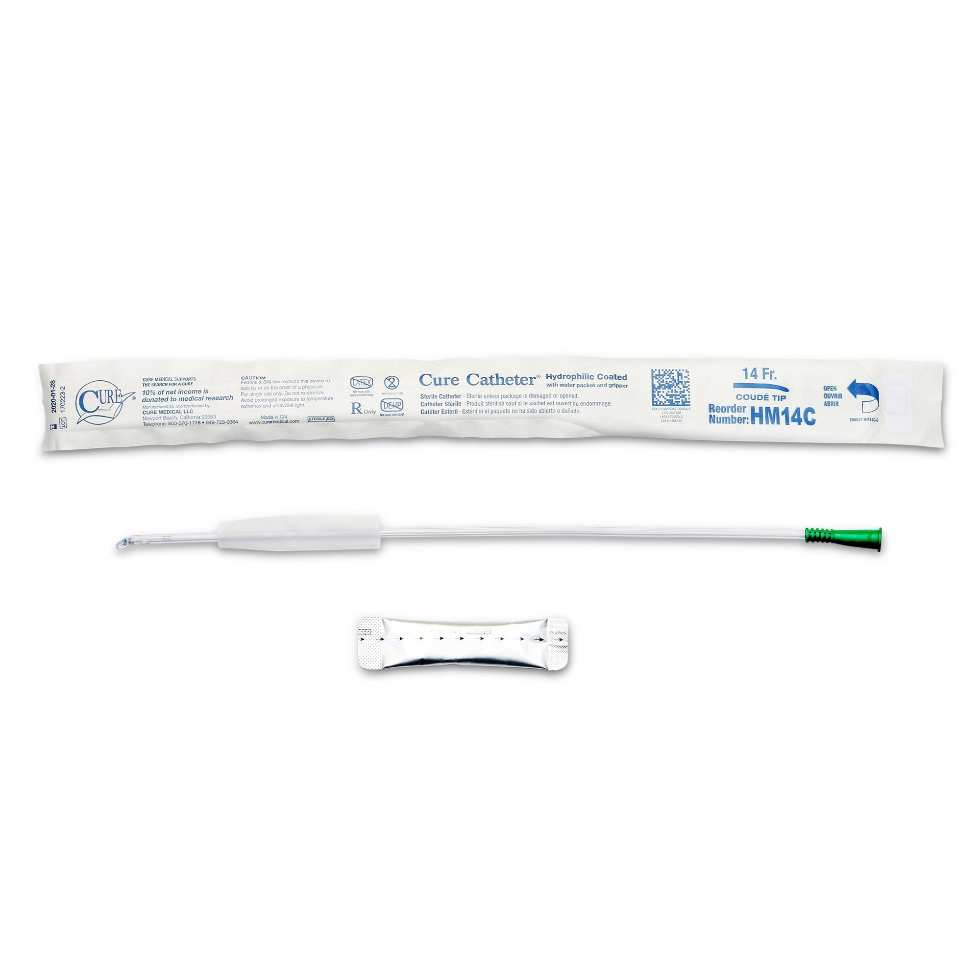 Cure Catheter® Male Hydrophilic Catheter with Coude Tip, 16”, 14Fr A4352