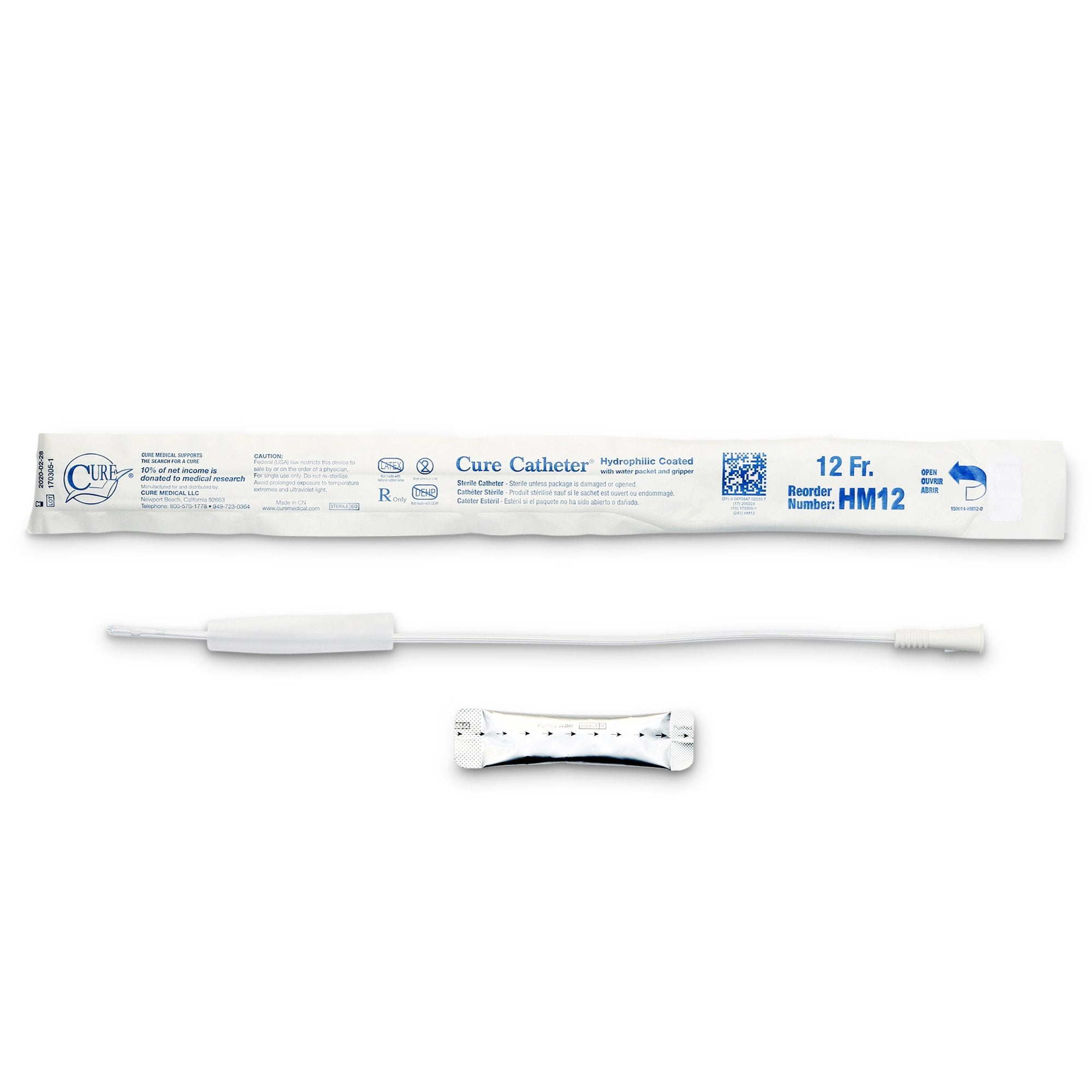 Cure Catheter® Male Hydrophilic Catheter with Straight Tip, 16”, 12Fr A4351