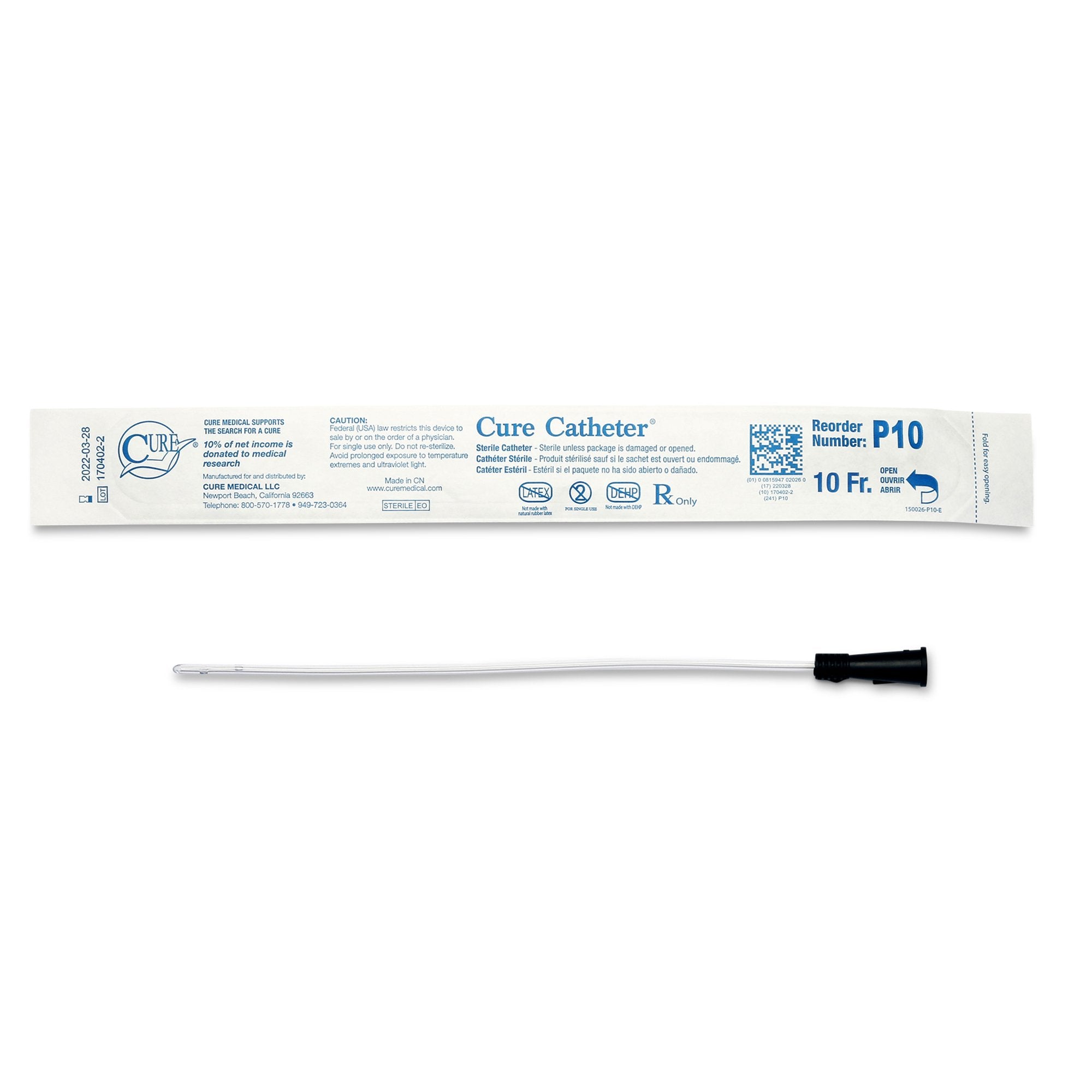 Cure Catheter® Pediatric Catheter with Straight Tip, 10", 10Fr A4351