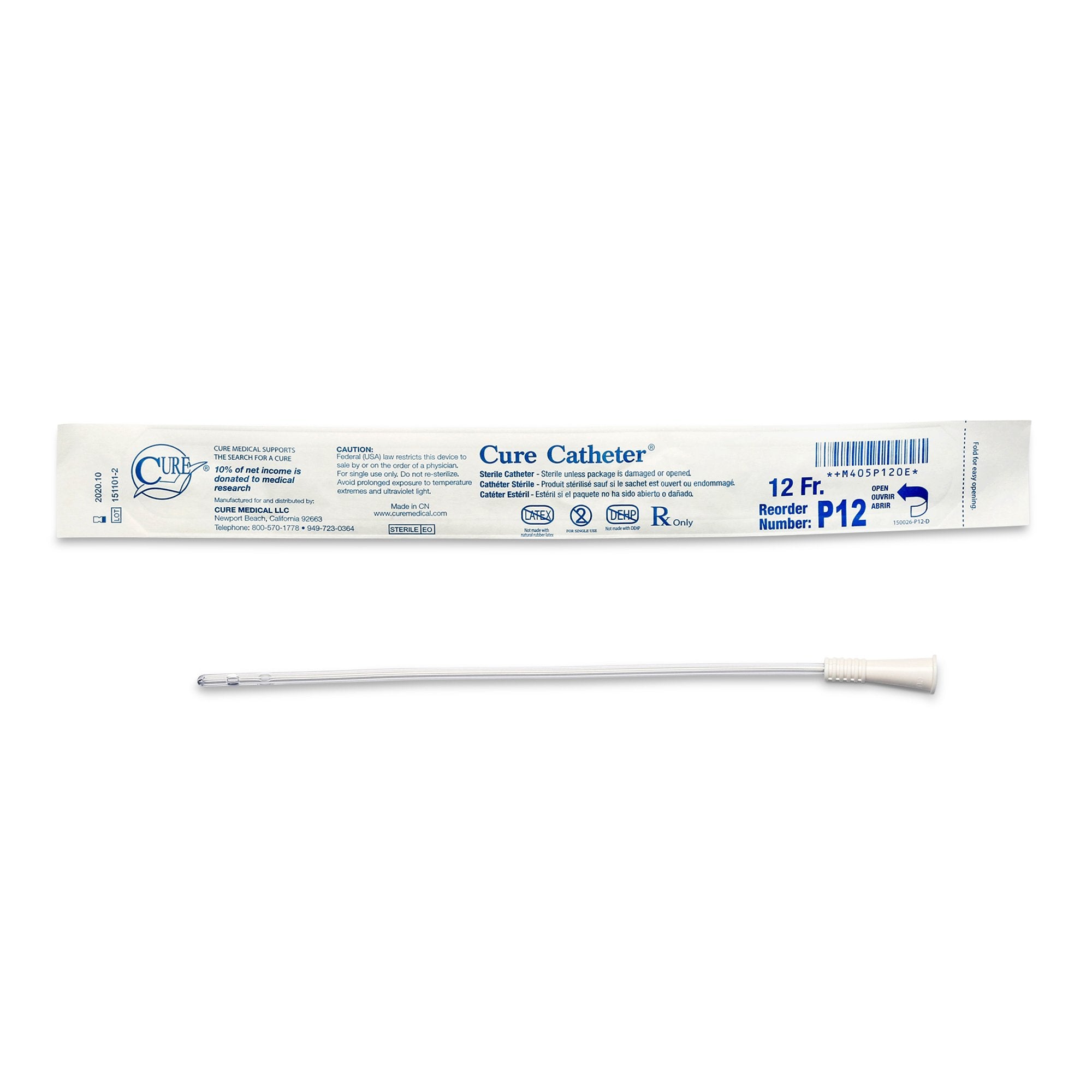 Cure Catheter® Pediatric Catheter with Straight Tip, 10", 12Fr A4351