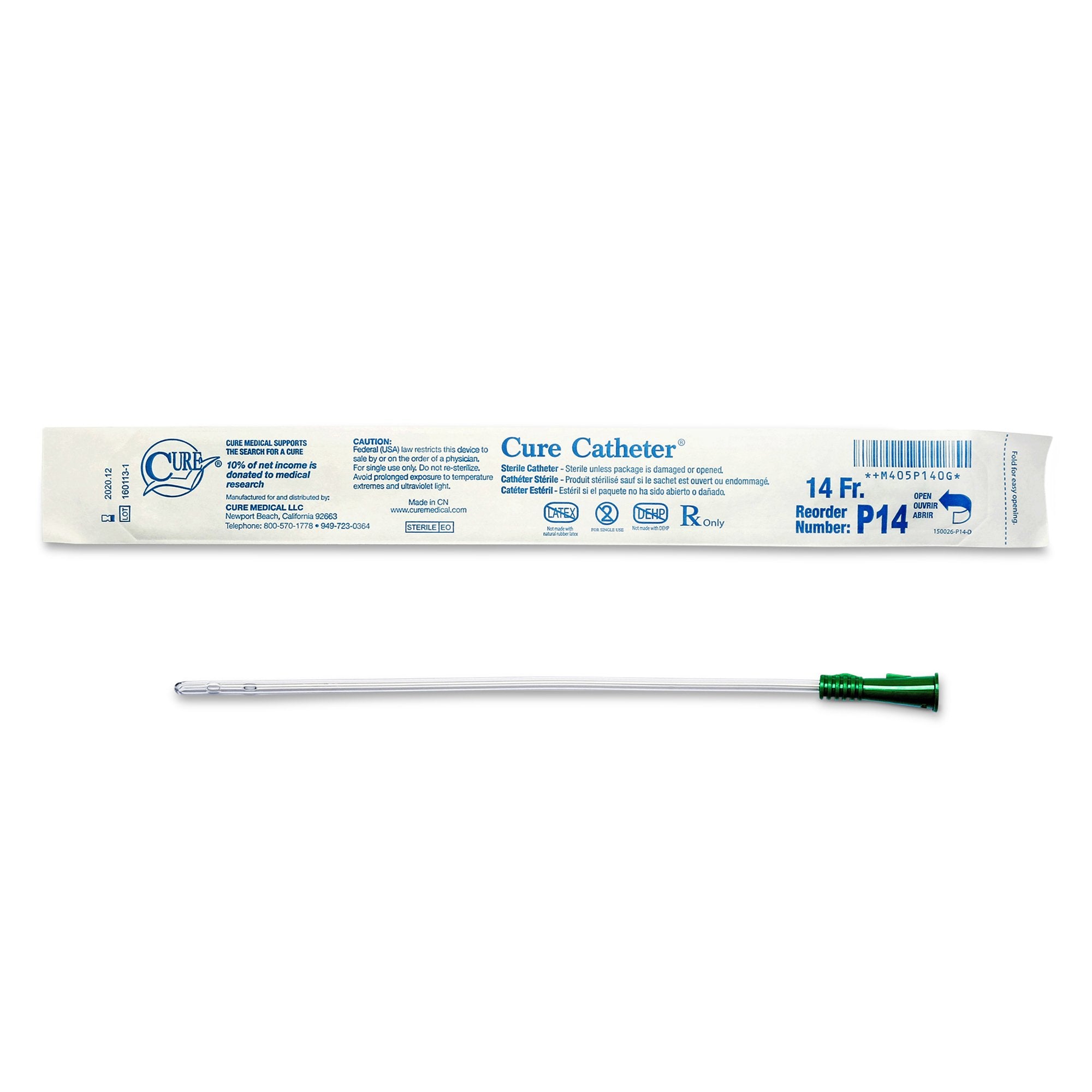 Cure Catheter® Pediatric Catheter with Straight Tip, 10", 14Fr A4351