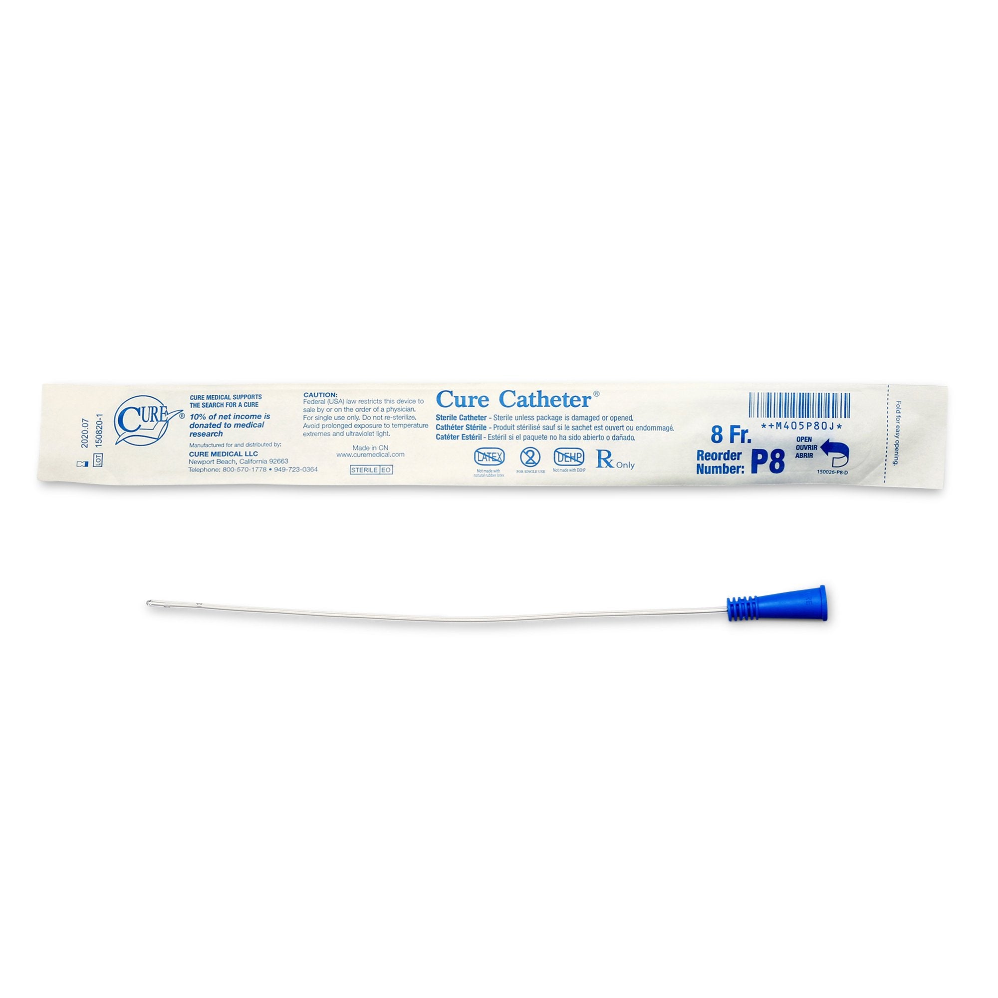 Cure Catheter® Pediatric Catheter with Straight Tip, 10", 8Fr A4351