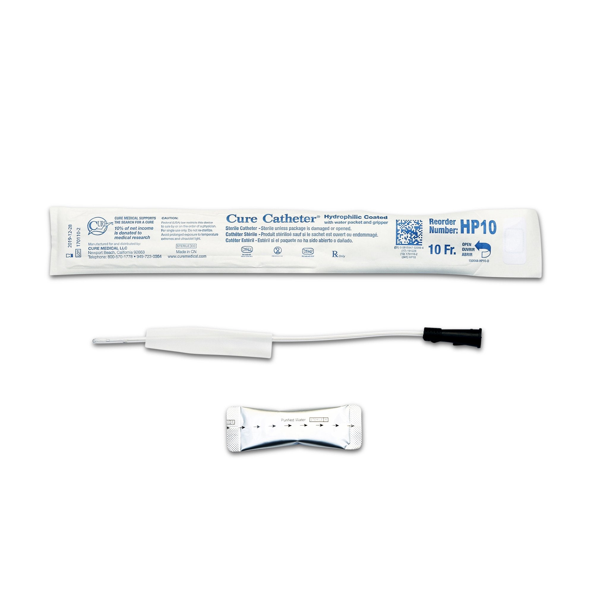Cure Catheter® Pediatric Hydrophilic, 10", 10fr