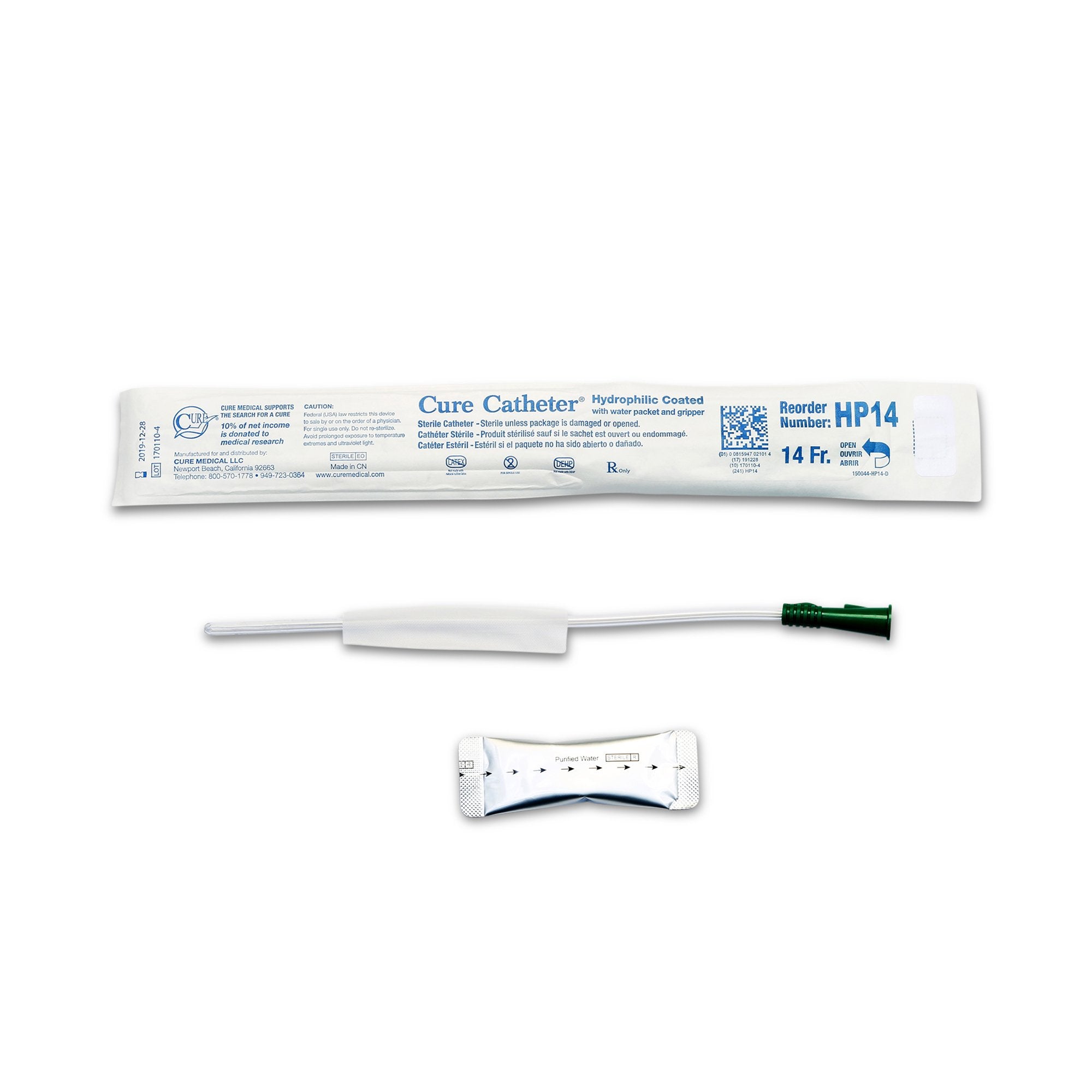 Cure Catheter® Pediatric Hydrophilic, 10", 14fr