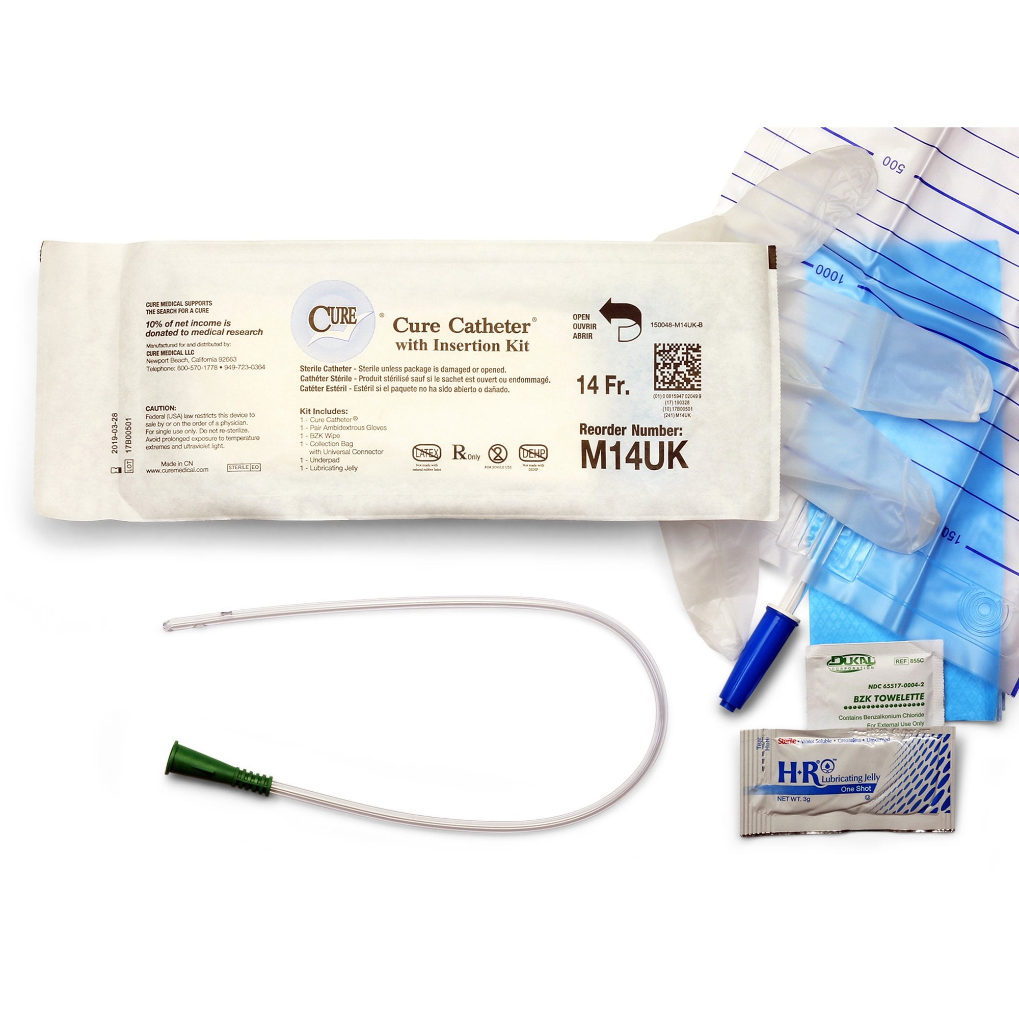 Cure Medical® Male Pocket Catheter Kit, 16”, 14Fr