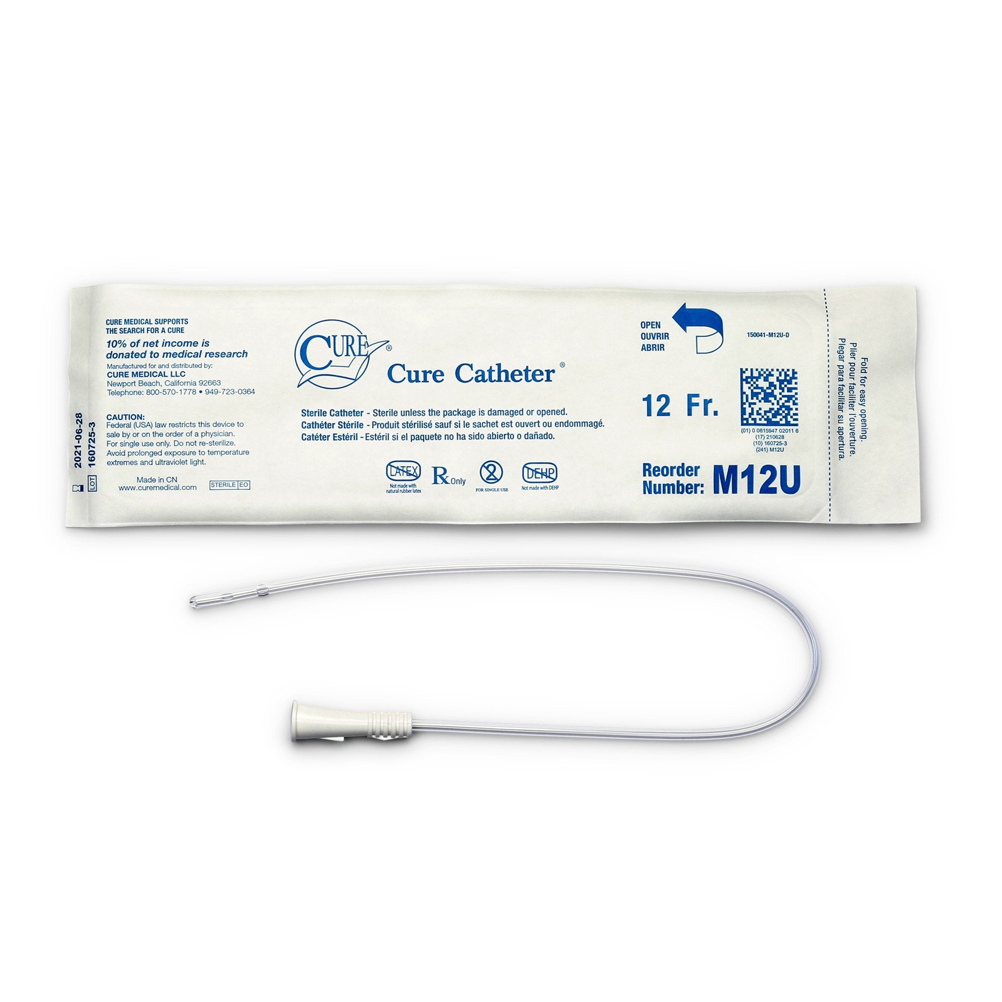 Cure Medical® Male Pocket Catheter with Insertion Kit, 16”, 12Fr