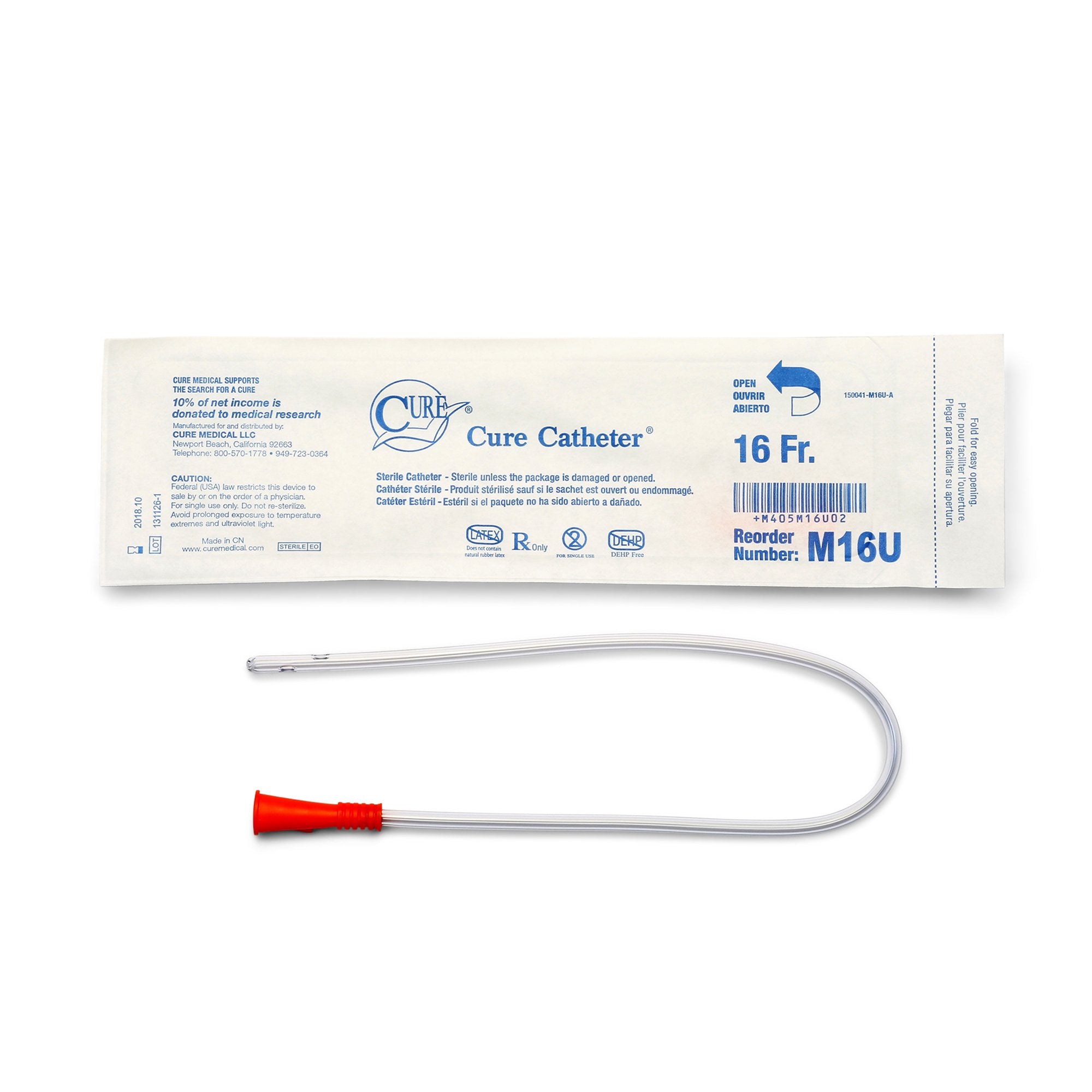 Cure Medical® Male Pocket Catheter with Straight Tip, 16”, 16Fr A4351